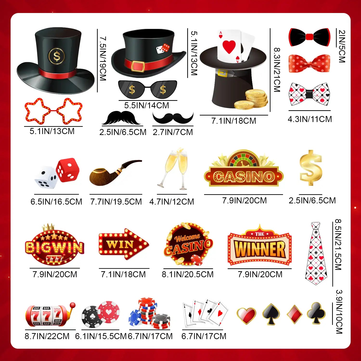 Casino Photo Booth Props, 28 Pcs Casino Themed Photo Booth Props, Casino Night Photo Booth Props & Casino Theme Party Photo Booth Props for Casino Theme Party Decorations & Las Vegas Party Decorations