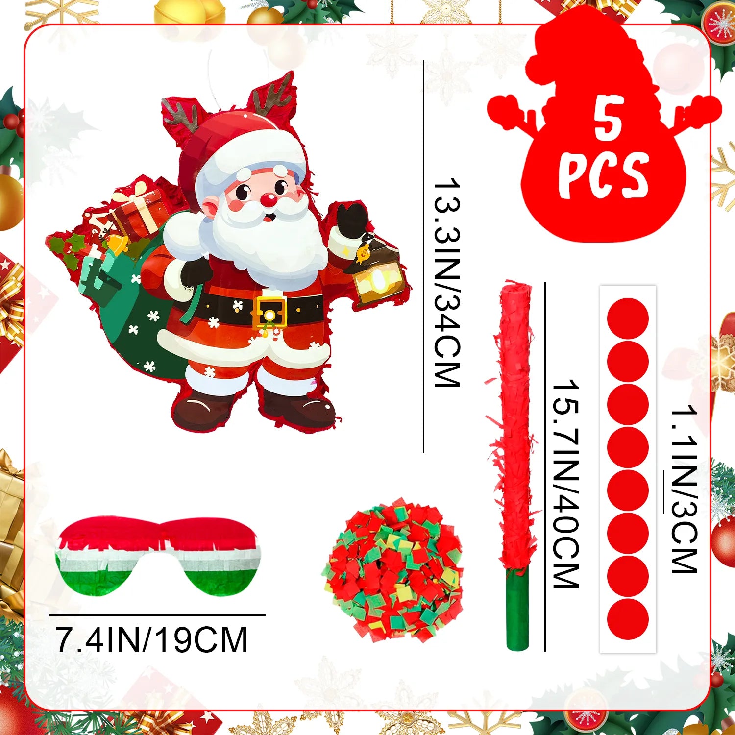 Christmas Santa Claus Piñata, 13.3'' Christmas Piñata Bundle - Santa Claus Piñata, Christmas Party Games Stick Blindfold etc Christmas Decorations for Christmas Party Decorations Piñata