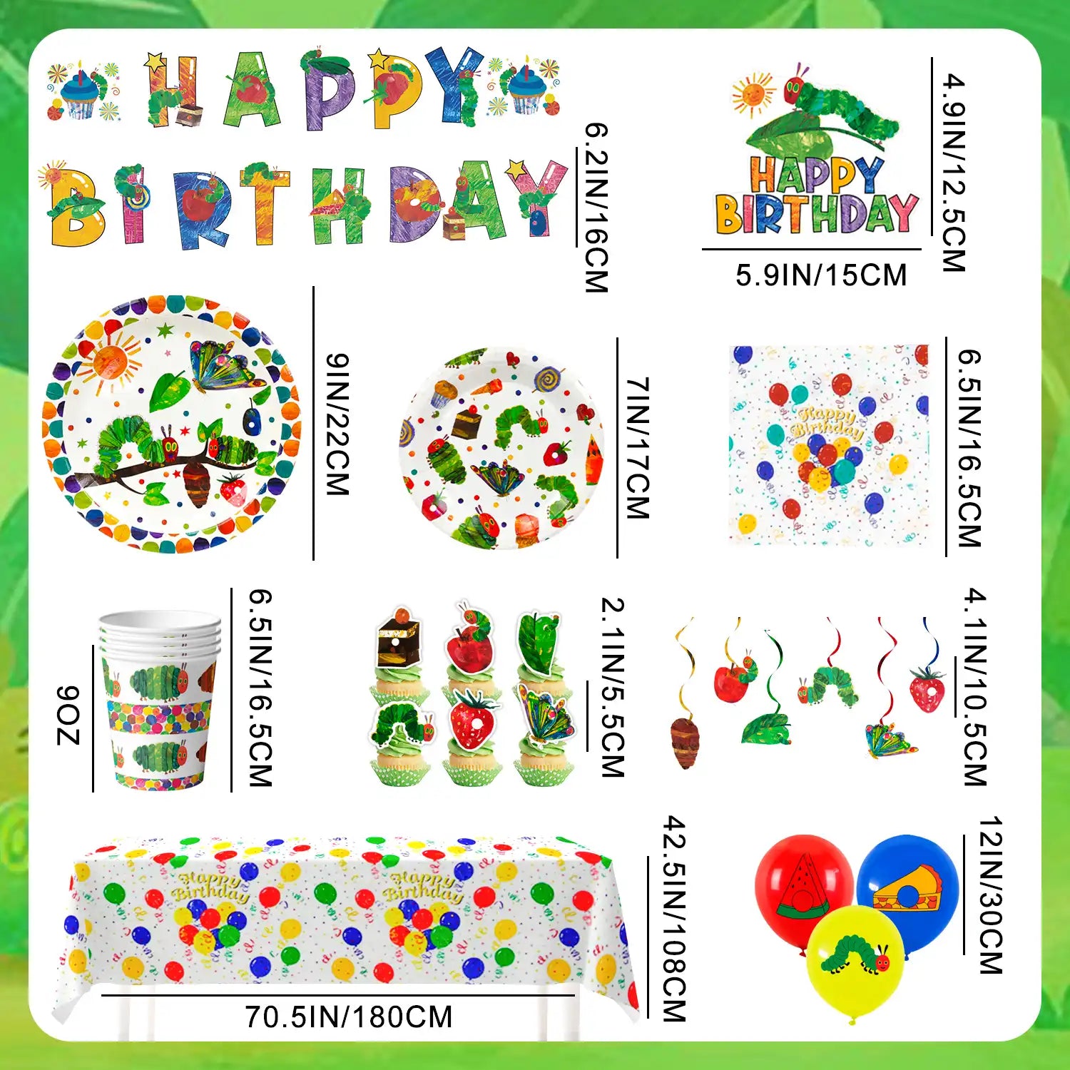 The Very Hungry Caterpillar Party Supplies,73pcs Hungry Caterpillar Birthday Decorations & Tableware Set- Hungry Caterpillar Party Plates Tablecloth Banner Balloon etc Hungry Caterpillar Decorations