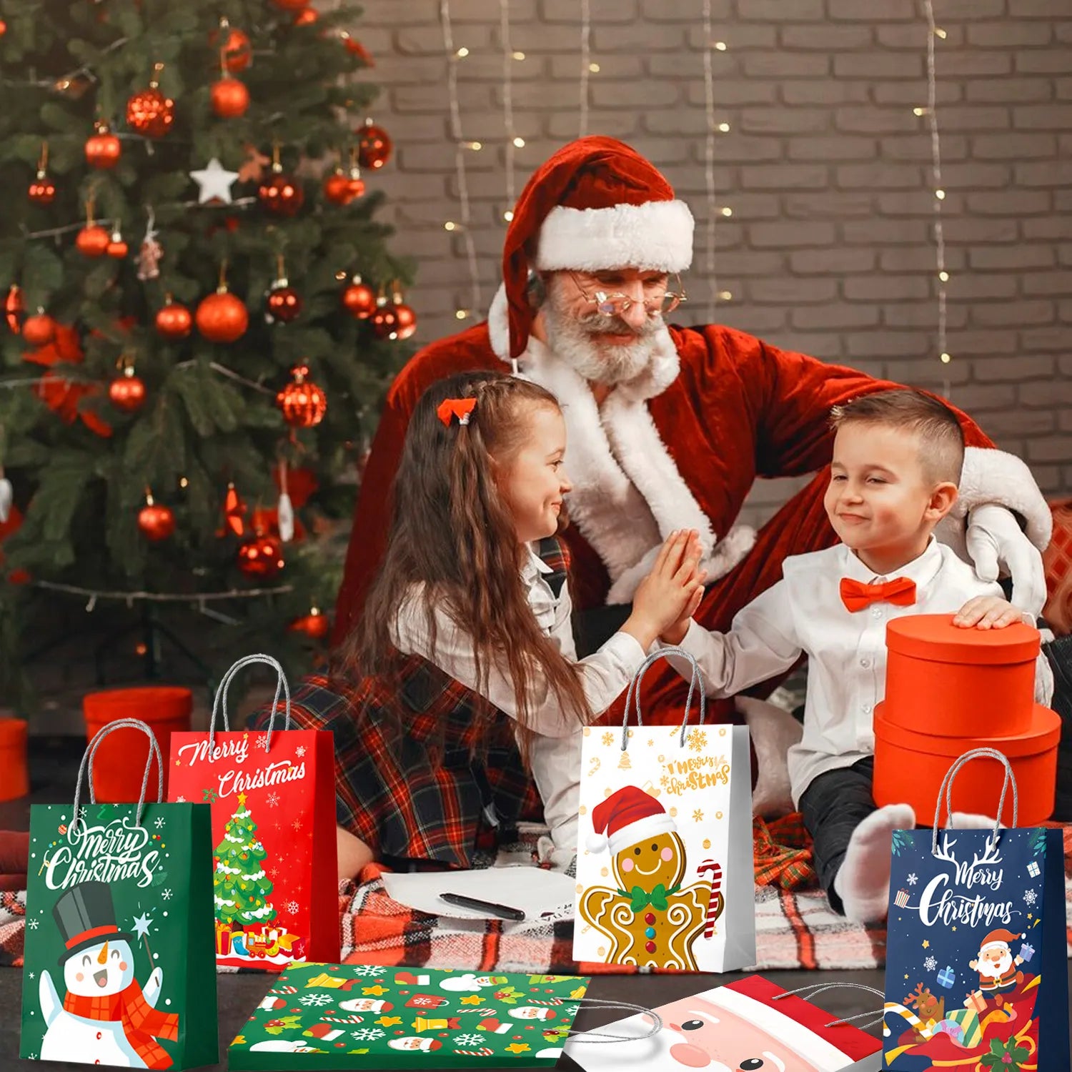 Christmas Bags Bulk, 24 Pcs Xmas Bags for Gifts Set - Christmas Wrapping Bags, Christmas Party Gift Bags & Christmas Paper Bags with Handles, for Kids/Men/Women Christmas Party Decorations Presents