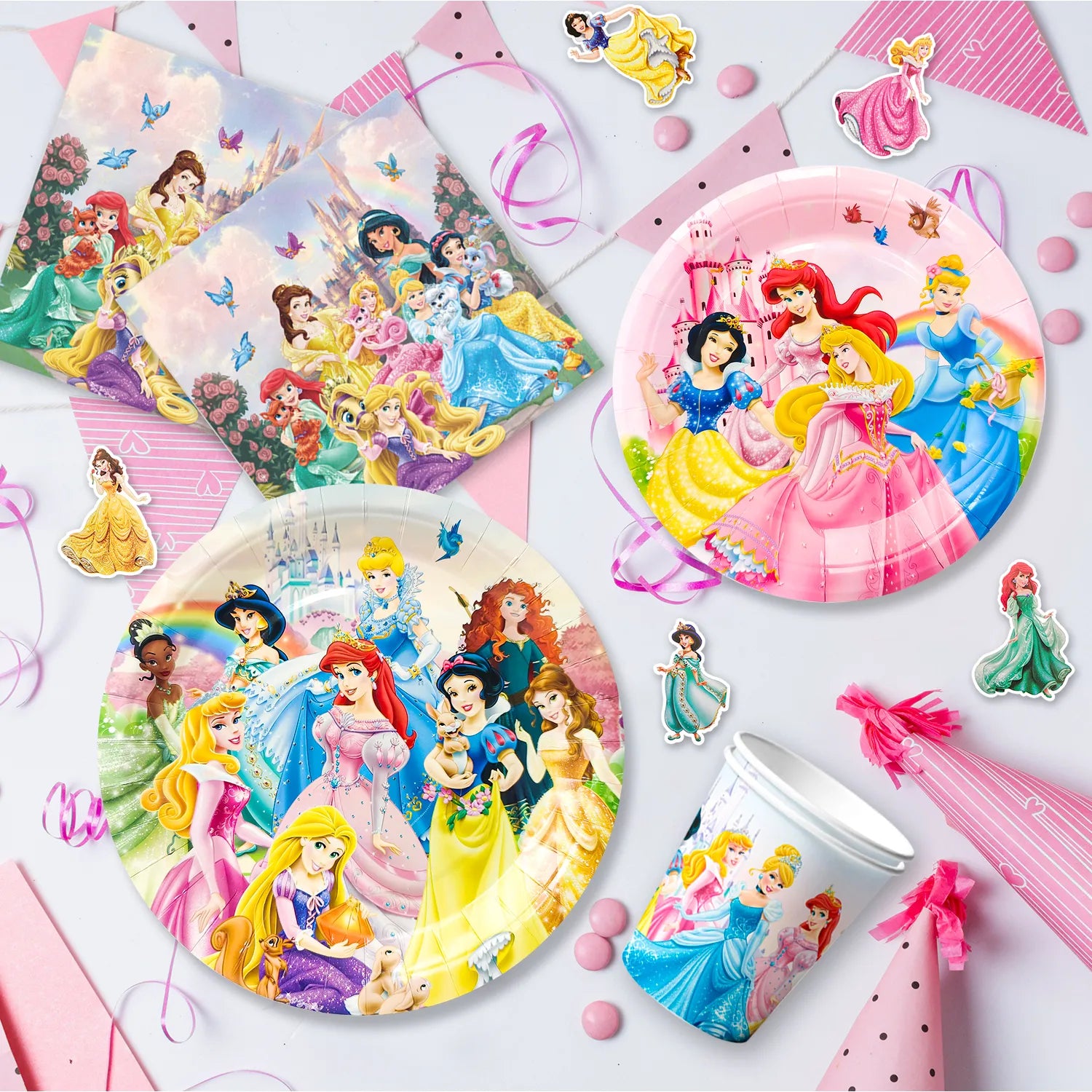 Princess Birthday Party Decorations, 10-Person Princess Party Tableware & Decorations Set Including Princess Birthday Plates Napkins Tablecloth & Princess Cake Topper Banner etc, for Girls Kids