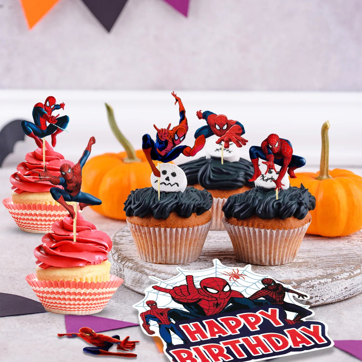 Spiderman Birthday Party Supplies Kit - 30 Pcs Spiderman Party Set with Banner Backdrop Tablecloth & Spiderman Balloons Cake Topper etc Spiderman Themed Birthday Party Decorations for Kids