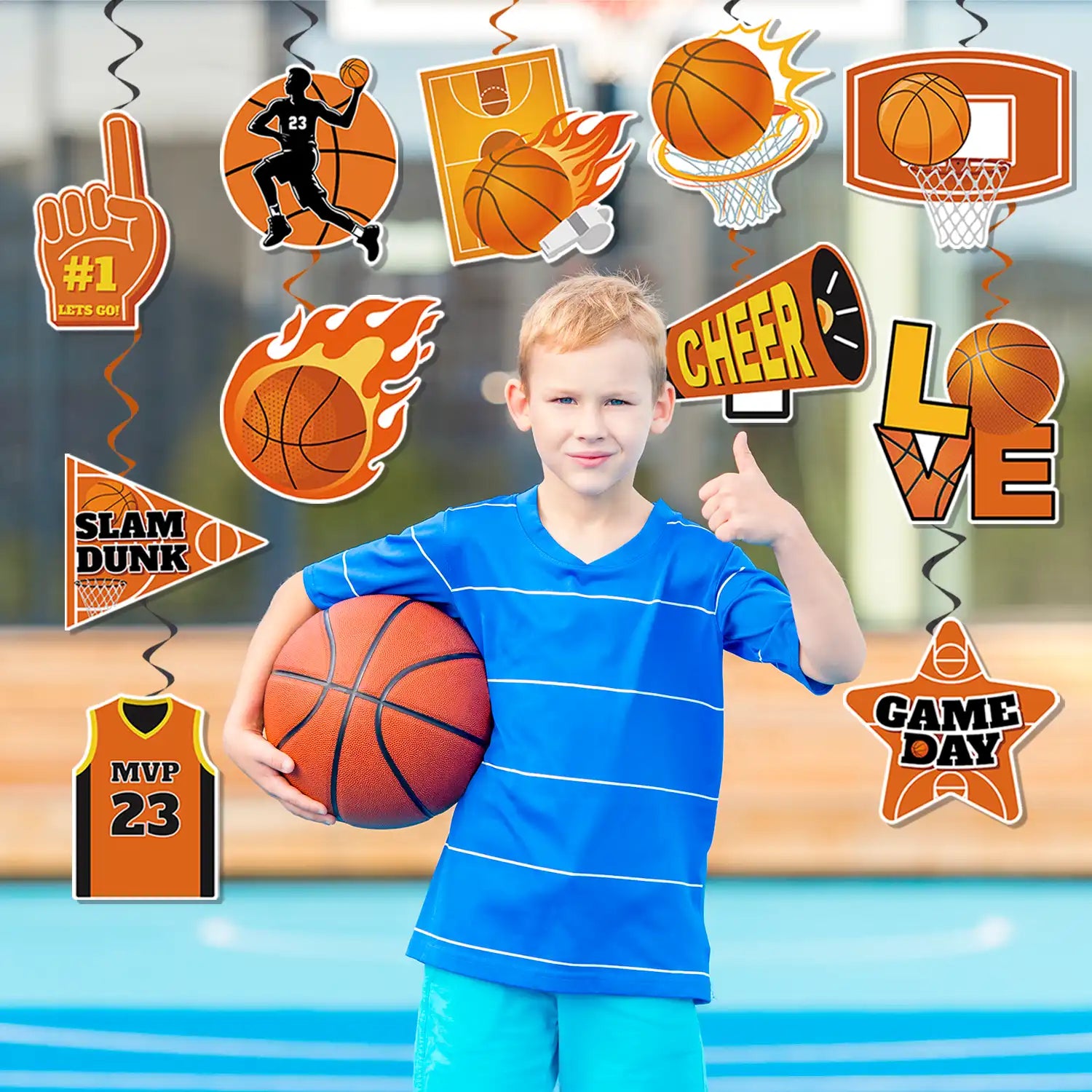 Basketball Party Hanging Swirls, 32pcs Basketball Hanging Swirl Decorations- 8 Double Swirls for Basketball Party Decorations & 24  Single Basketball Swirls Hanging for Boy Girl Basketball Theme Party
