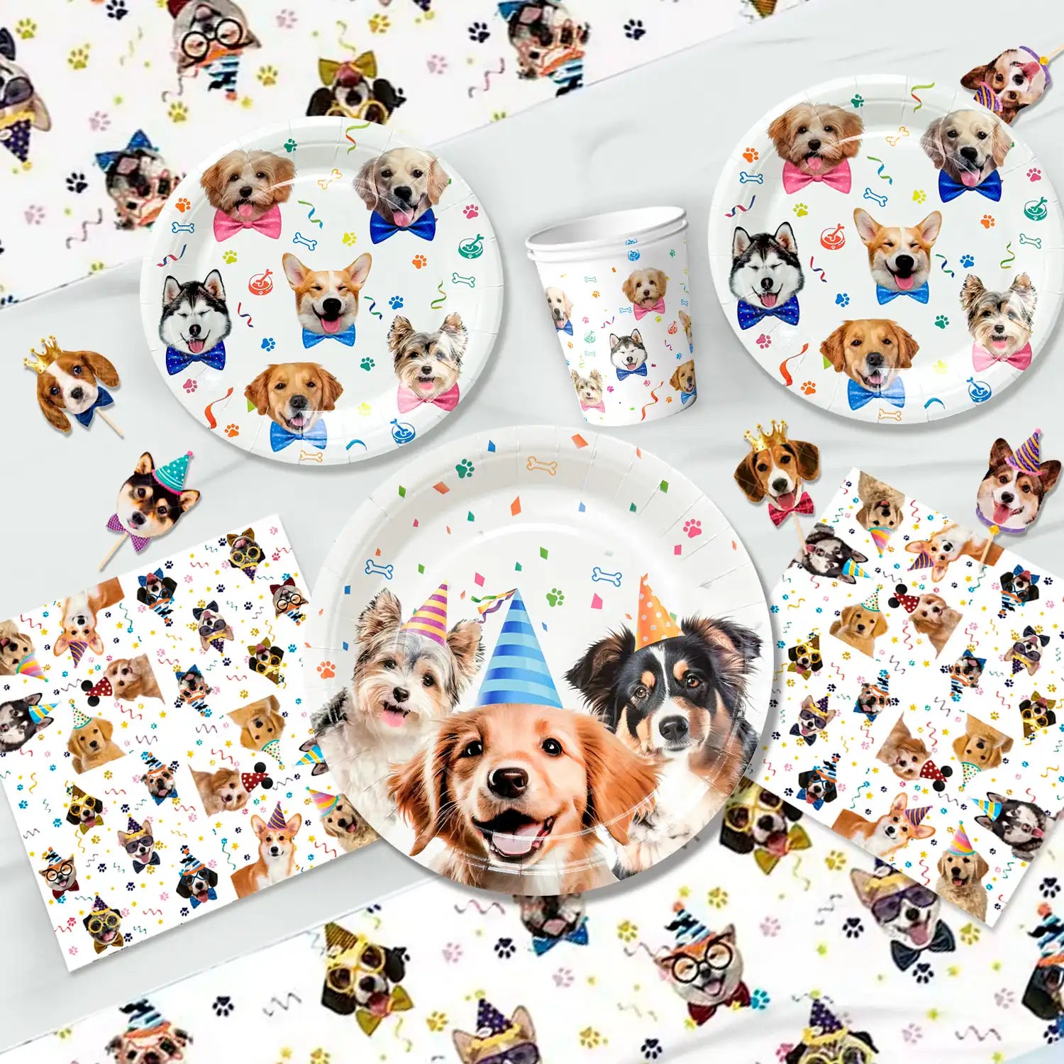 Puppy Dog Birthday Party Supplies, 16 Guests Dog Party Decorations Dog Birthday Party Tableware Set, Dog Birthday Banner, Puppy Balloons&Puppy Party Plates Cups Table Cloth etc Dog Themed Party Supplies
