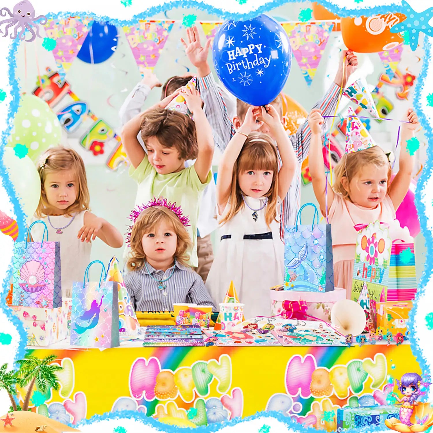 84pcs Mermaid Party Favors for Boys and Girls with Mermaid Birthday Rings Keychain Slap Bracelets Bags Hair Clips Necklace etc Mermaid Birthday Party Favors for Mermaid Birthday Decorations Supplies