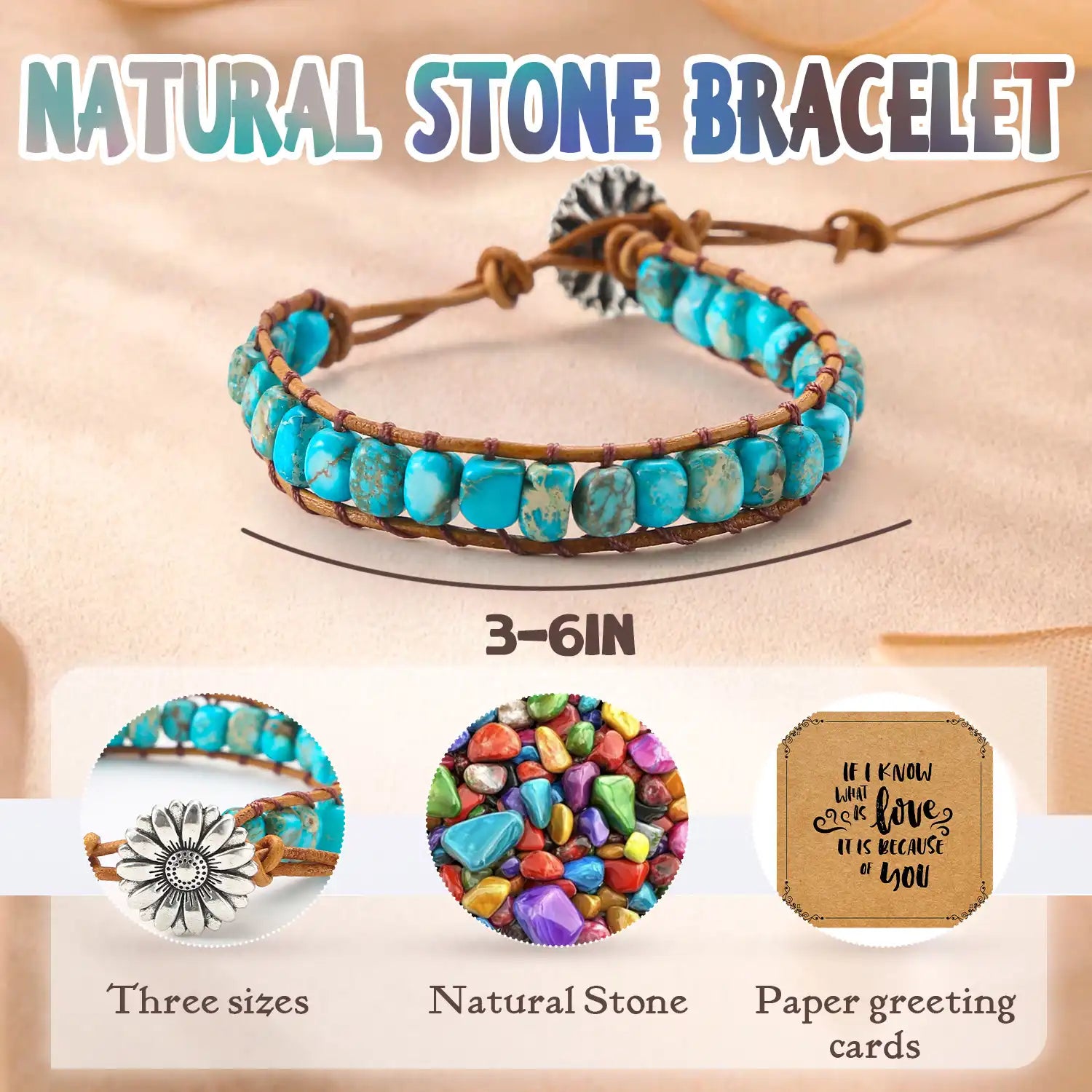 Turquoise Oval Bracelet for Women, Turquoise Beaded Bracelets Stackable Natural Stone Wrap Bracelets Natural Healing Bracelets Stone Bohemian Jewelry for Women