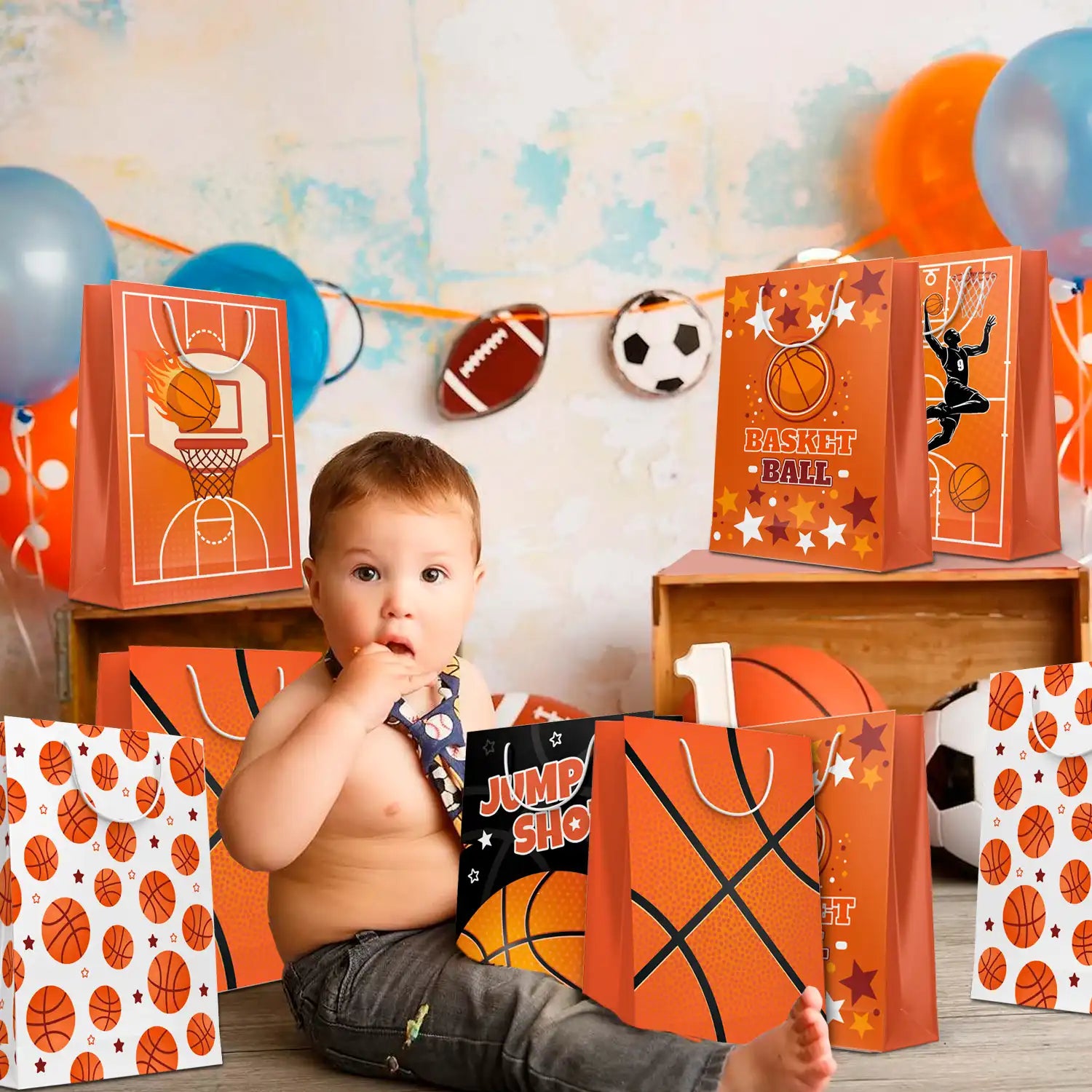 Basketball Gift Bags, 24 Pcs Basketball Gifts Paper Bag Set - Basketball Treat Bags, Basketball Party Bags & Basketball Goody Bags for Basketball Party Decorations & Basketball Birthday Decorations