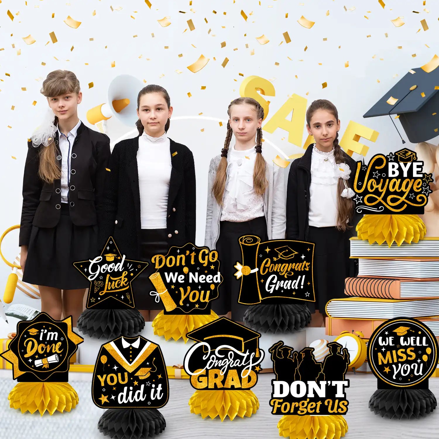 Graduation Honeycomb Decorations - 9pcs Graduation Party Honeycomb Decor/Graduation Honeycomb Centerpieces/Graduation Honeycomb Table Decor, Graduation Honeycomb Sign for Graduation Decorations 2025