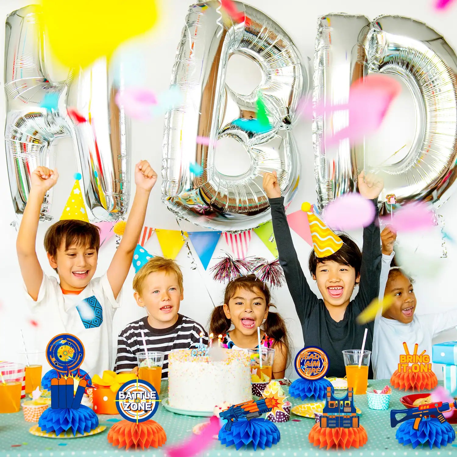 Dart War Gun Party Honeycomb Centerpieces - 9 Guests Dart War Centerpiece for Table,Dart War Birthday Honeycomb Centerpieces & Dart Battle Honeycomb Centerpieces for Dart Gun Birthday Party Decorations