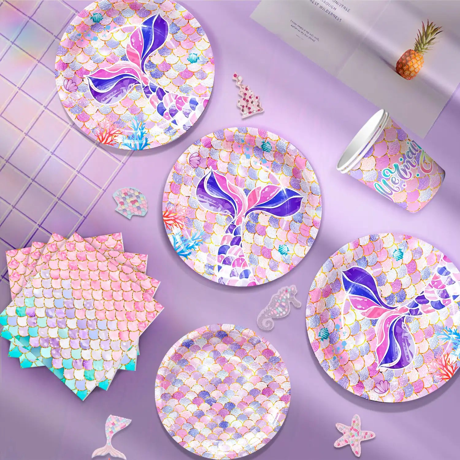 Mermaid Party Supplies,90 Pcs Mermaid Birthday Party Supplies Kit - Mermaid Birthday Plates Cups Napkins Tablecloth & Mermaid Banner Balloons Hanging Swirl etc Mermaid Birthday Decorations for Girls