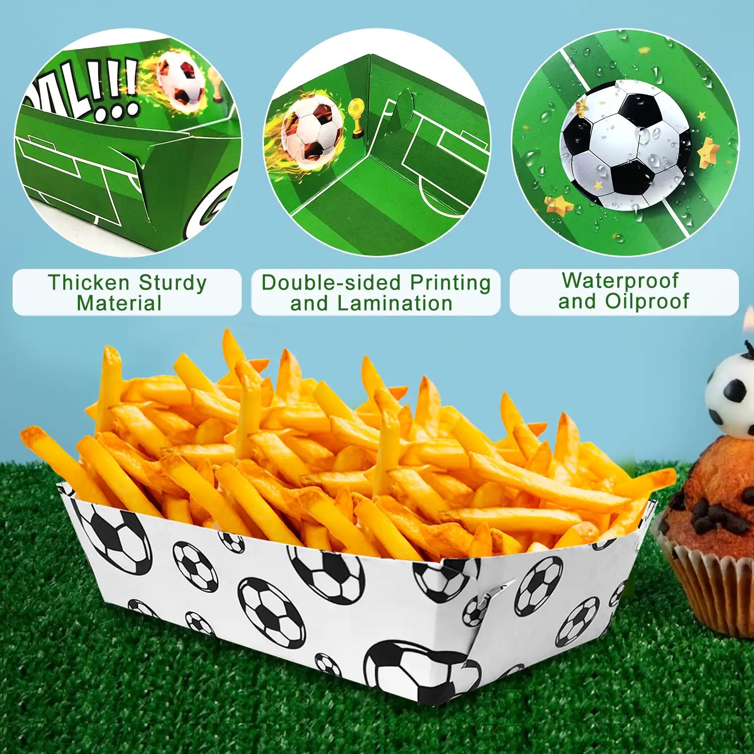 Soccer Birthday Serving Tray, 36pcs Soccer Paper Trays/Soccer Snack Tray/Soccer Party Food Trays, Soccer Party Nachos Food Boats for Soccer Party Favors, Soccer Birthday Party Decorations
