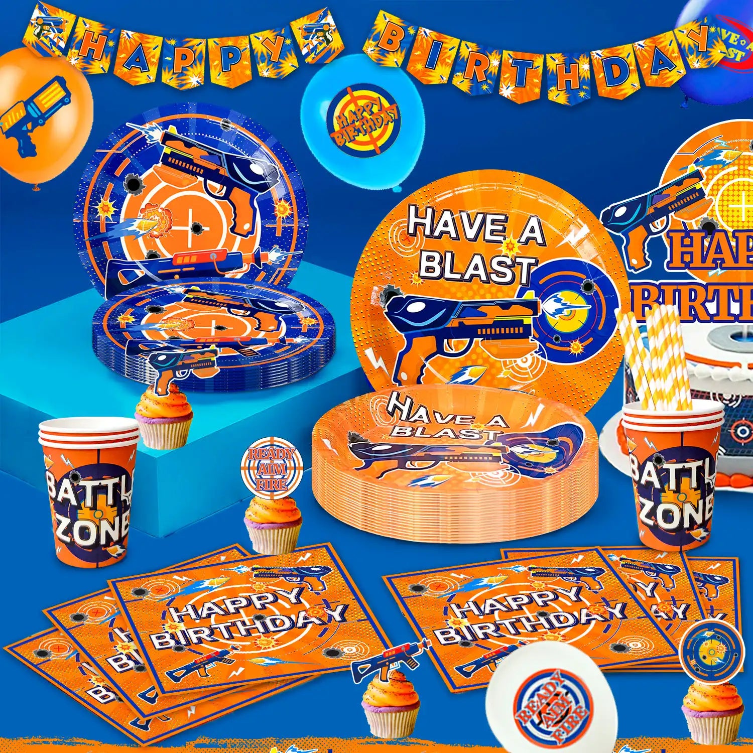 Dart Birthday Party Supplies, 16 Guests Dart War Party Decorations Tableware Set - Dart War Plates Cups Napkins Tablecloth Banner Balloon Backdrop Cake Topper etc Dart War Party Supplies
