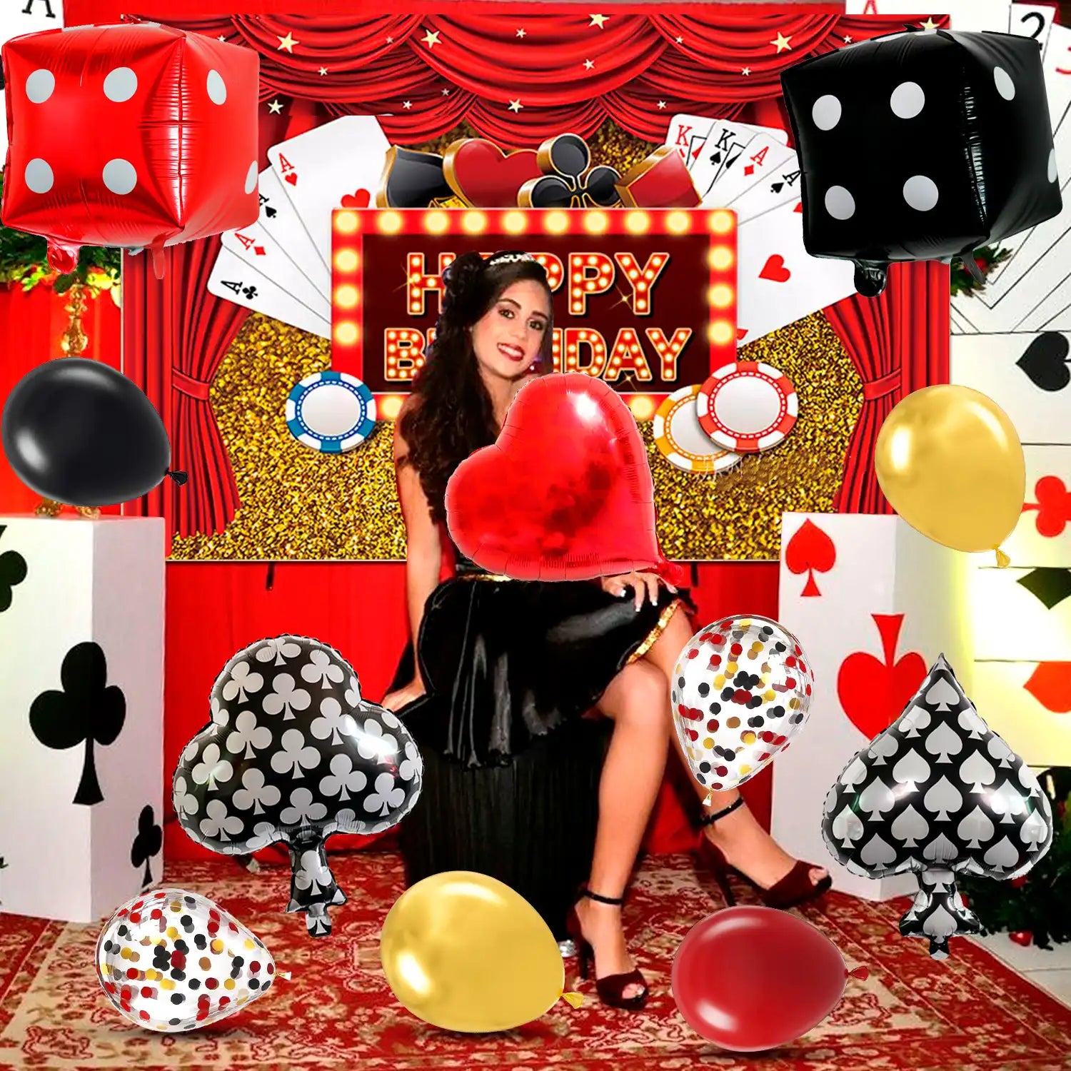 Casino Party Decorations, 85 Pcs Casino Themed Party Supplies - Casino Party Balloons Backdrop Cake Topper Tablecloth etc Las Vegas Party Decorations