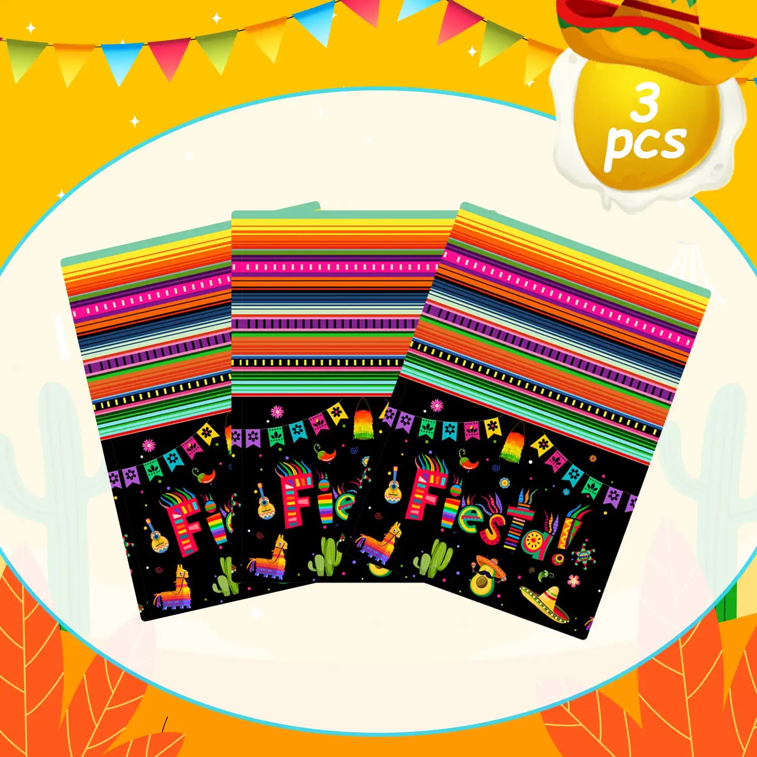 Mexican Fiesta Party Tablecloth, 3 Pcs Mexican Fiesta Tablecloths Set - Mexican Tablecloth for Fiesta, Cinco de Mayo Table Covers & Cinco de Mayo Fiesta Tablecloth, for Mexican Fiesta Party Decorations