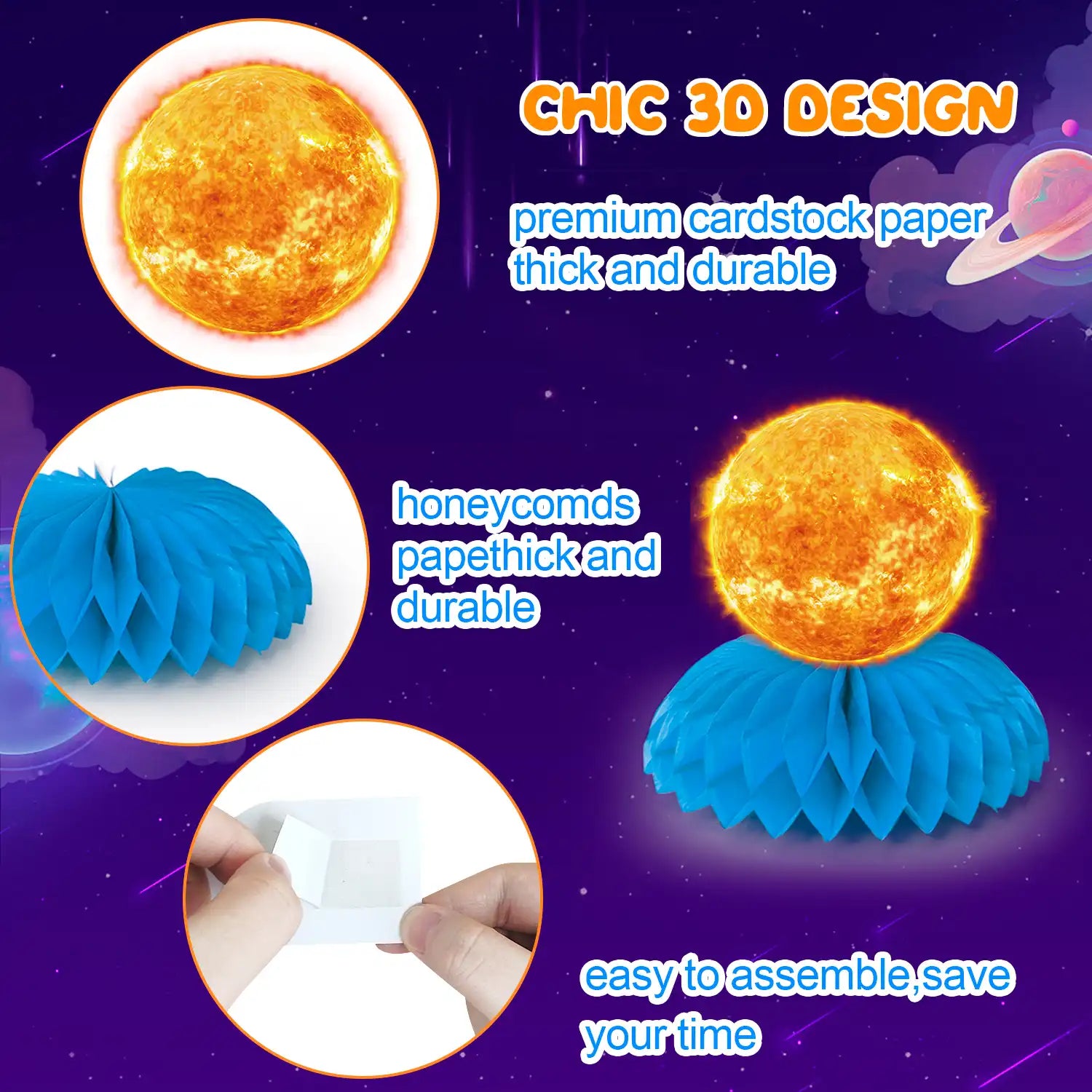 Solar System Theme Honeycomb Centerpieces, 9 Pcs Solar System Honeycomb Centerpieces, Space Honeycomb Centerpieces & Planet Honeycomb Centerpieces, for Outer Space Themed Party Decorations