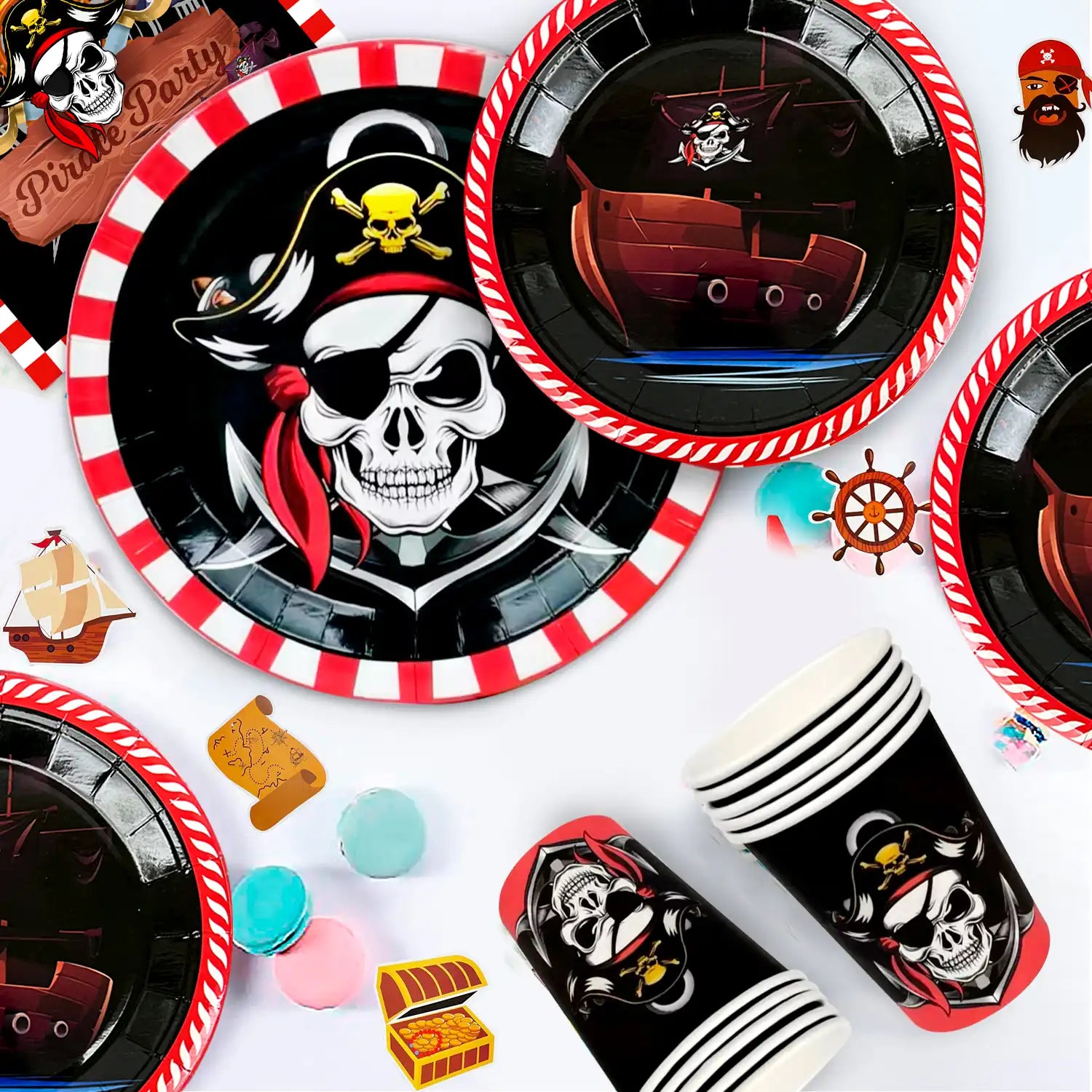 Pirate Birthday Party Supplies,113Pcs Pirate Party Decorations & Tableware Set - Pirate Birthday Banner Balloons Tablecloth Plates Cups Napkins ect, Pirate Halloween Themed Birthday Decorations