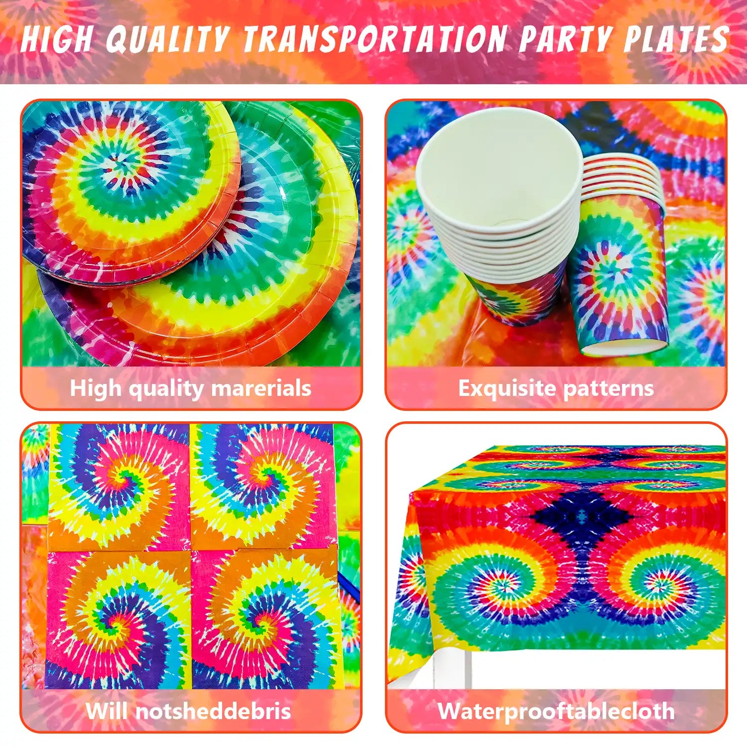 Tie Dye Birthday Party Supplies, 113pcs Tie Dye Party Tableware&Decorations Set - Tie Dye Paper Plates Cups Tablecloth Napkins Banner & Marble Balloons etc Tie Dye Party Decorations, Serves 16 Guests