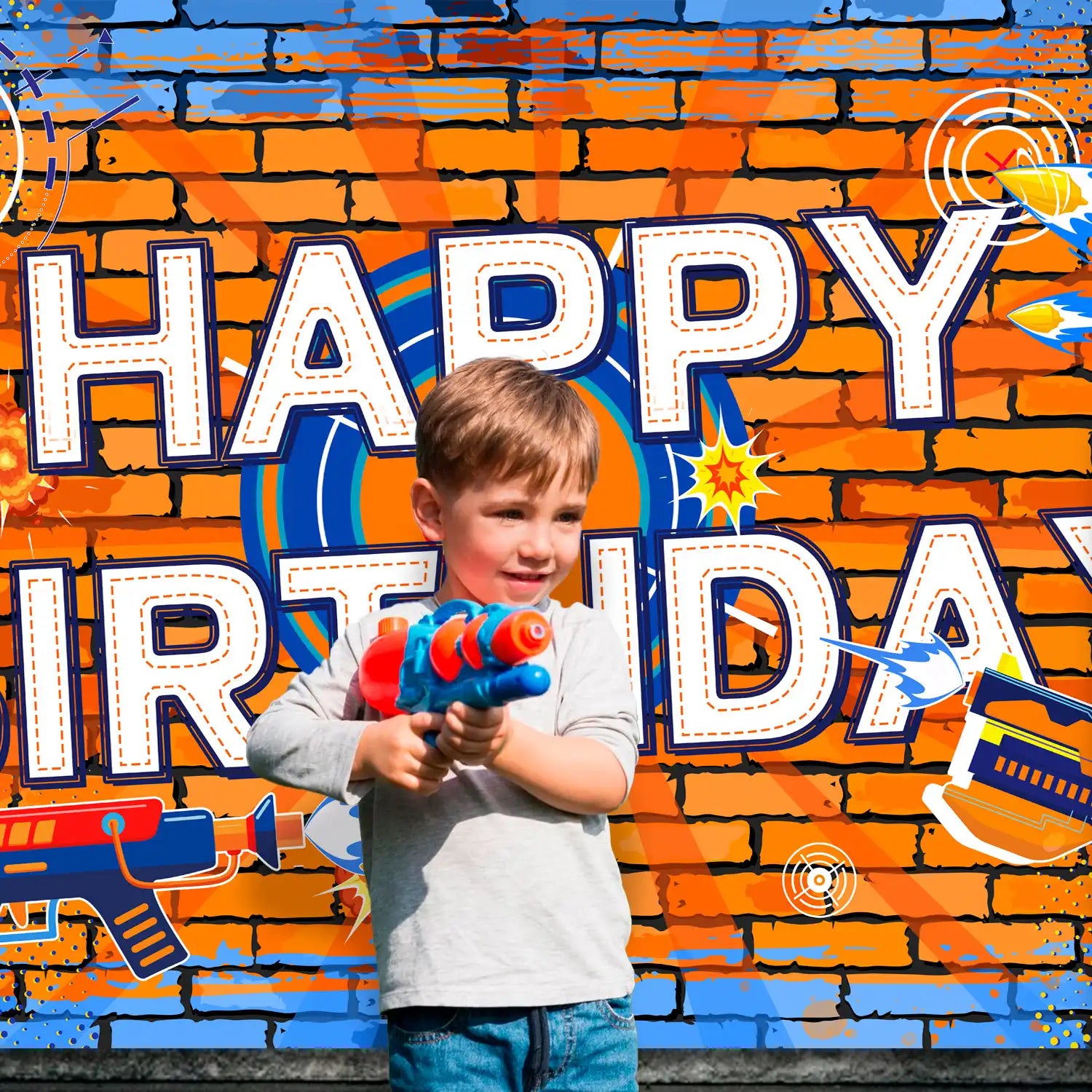 Dart Battle Birthday Party Backdrop, 71x43'' Dart Happy Birthday Backdrop,Gun Themed Birthday Party Backdrop&Dart Battle Birthday Banner Background,for Dart Gun Birthday Party Decorations Supplies