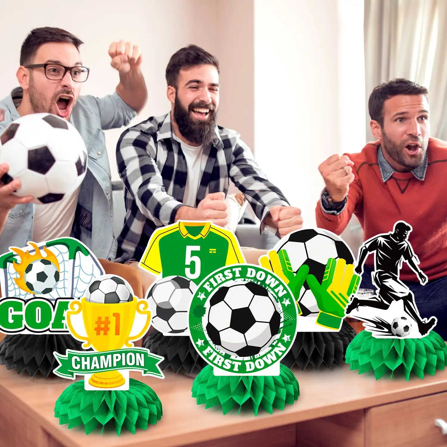 Soccer Honeycomb Centerpieces, 9 Pcs Soccer Ball Honeycomb Centerpiece/Soccer Theme 3D Centerpieces/Soccer Centerpieces for Table for Soccer Birthday Party Decorations & Soccer Theme Party Decorations