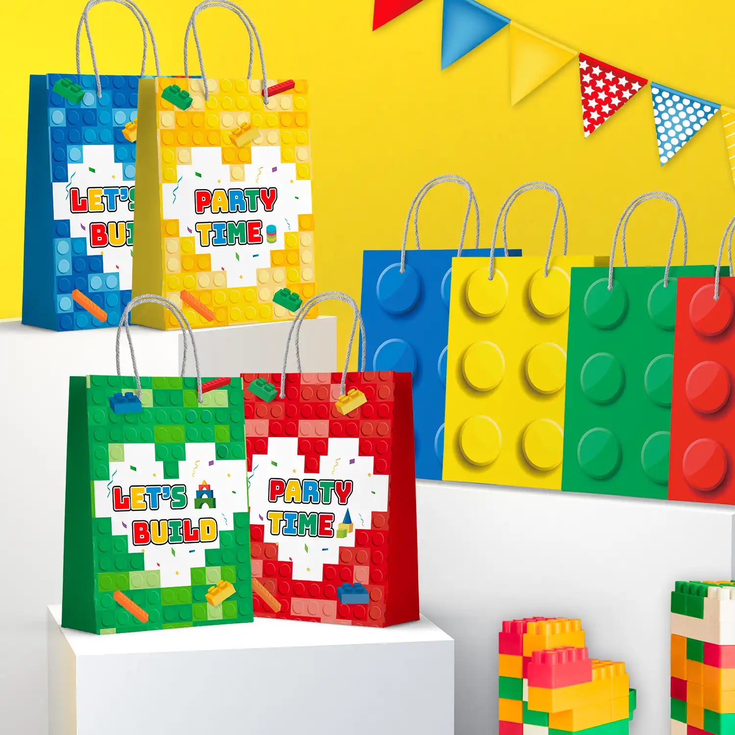 Building Block Party Favor Bags,24 Pcs Building Block Gift Bags Set - Building Block Party Bags,Building Block Party Present Bags & Bricks Theme Paper Bag for Building Block Birthday Party Decorations