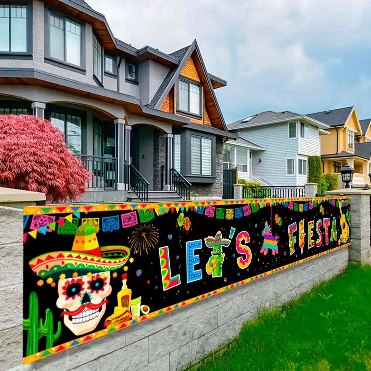 Mexican Fiesta Yard Banner, 118''x19.6''Mexican Theme Birthday Party Yard Banner Mexican Birthday Party Yard Banner Mexican Fiesta Banner Yard Sign, Mexican Yard Banner for Fiesta Party Decorations