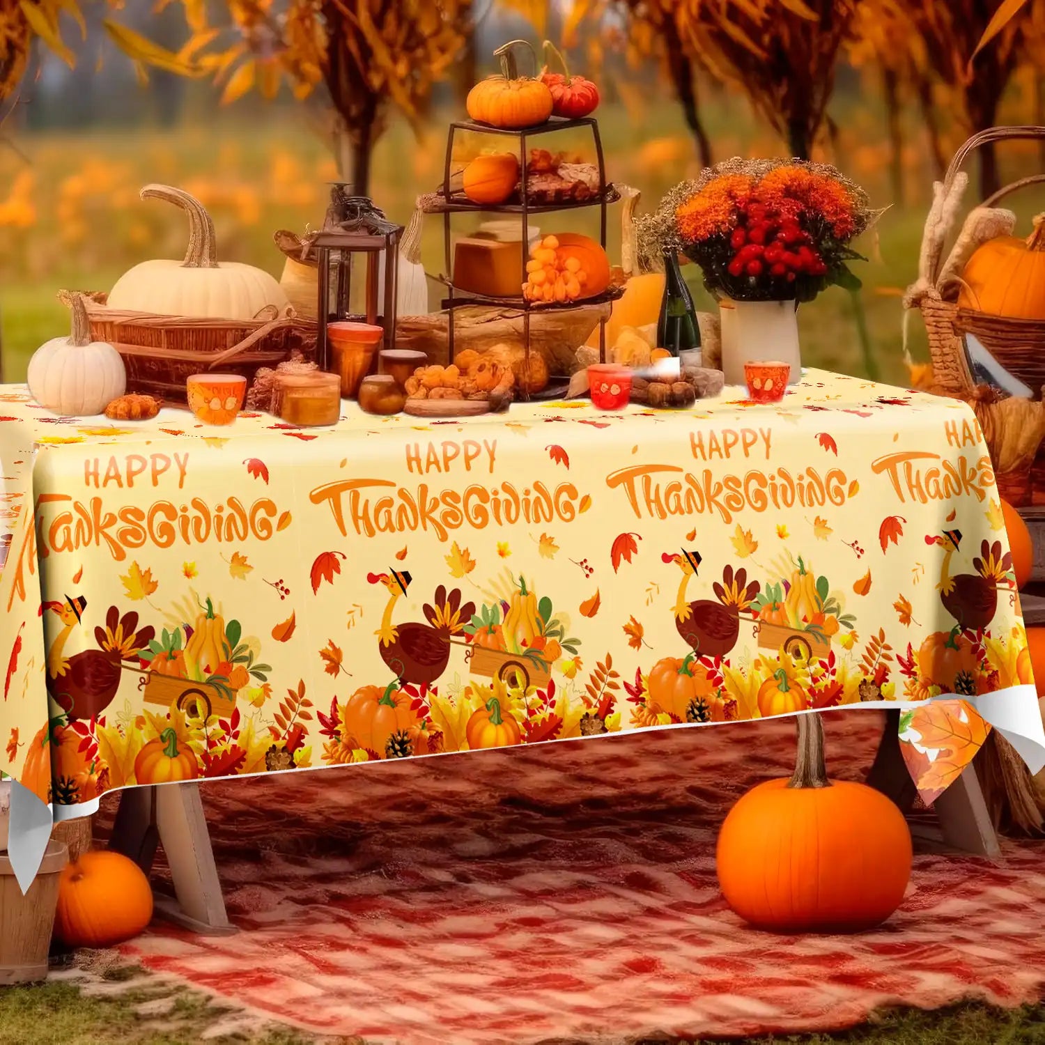 Thanksgiving Party Tablecloth,3pcs Thanksgiving Tablecloth Set-Fall Pumpkin Maple Thanksgiving Table Cloth&Thanksgiving Decorations Tablecloth,for Thanksgiving Party Decorations&Fall Party Decorations