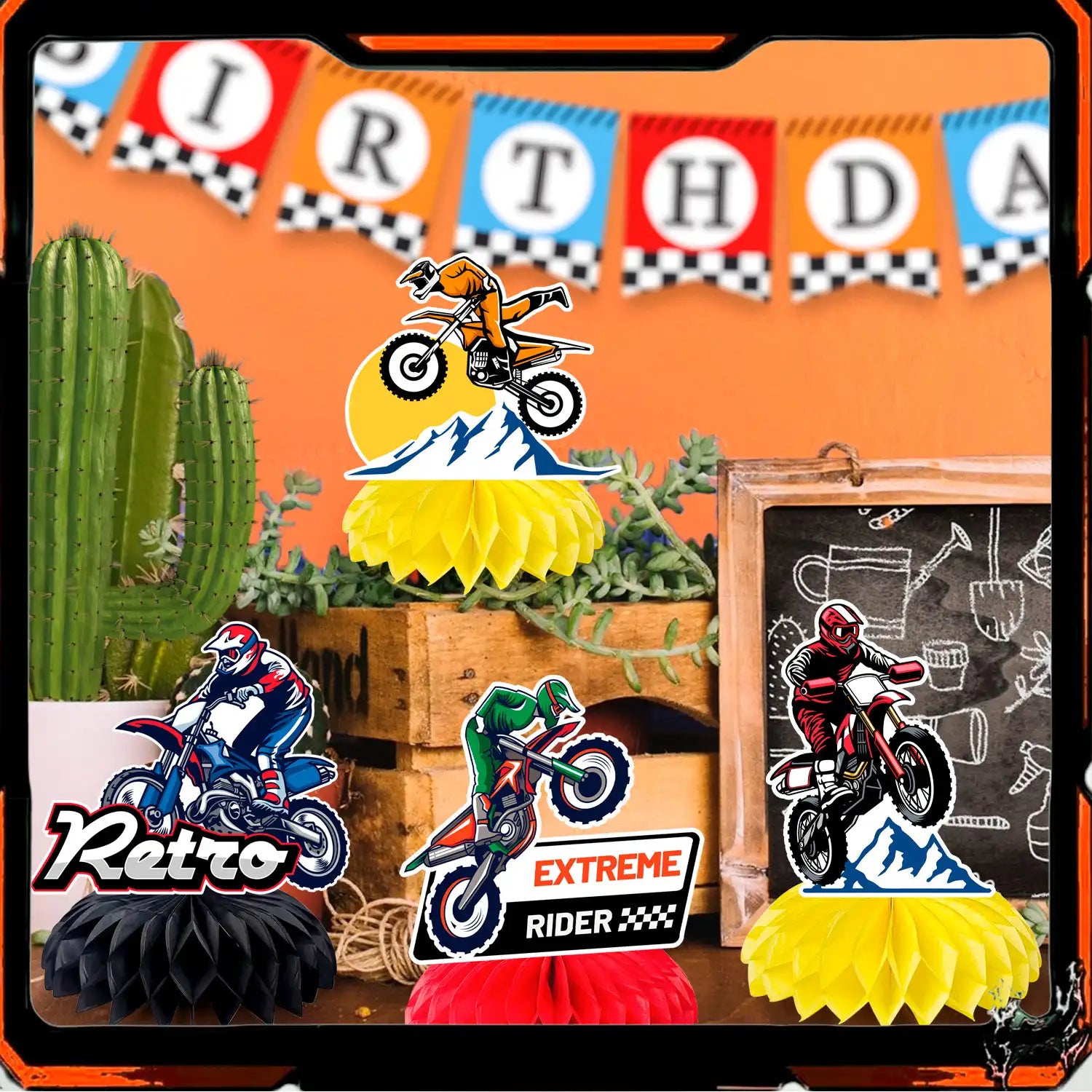 Motorcycle Honeycomb Centerpiece, 9 Pcs Motorbike Happy Birthday Honeycomb Centerpieces/Dirt Bike Party Centerpieces/Motorcycle Birthday Decorations Honeycomb for Dirt Bike Birthday Party Decorations