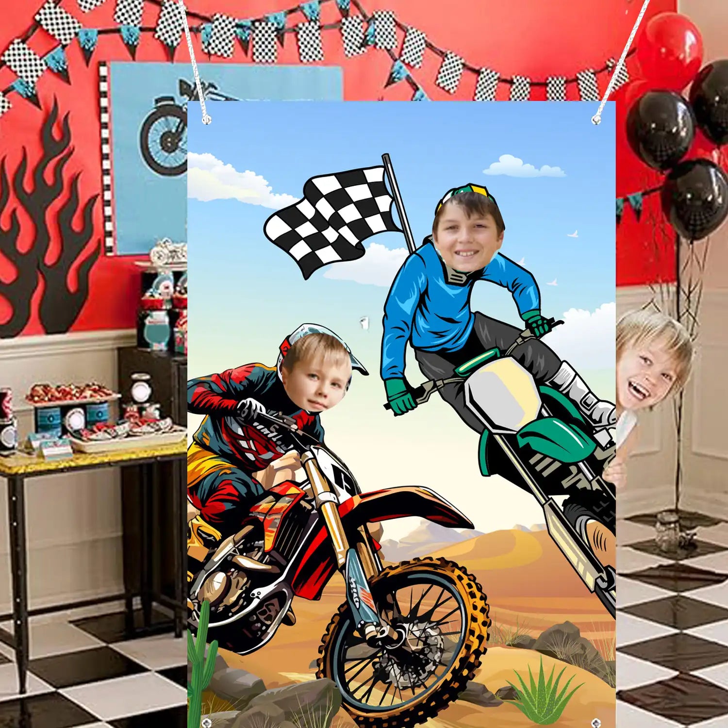 Dirt Bike Photography Background, 59.06''x39.37'' Motocross Photo Backdrop, Motocross Face Photography Backdrop & Motorcycle Happy Birthday Backdrop for Dirt Bike Birthday Party Decorations