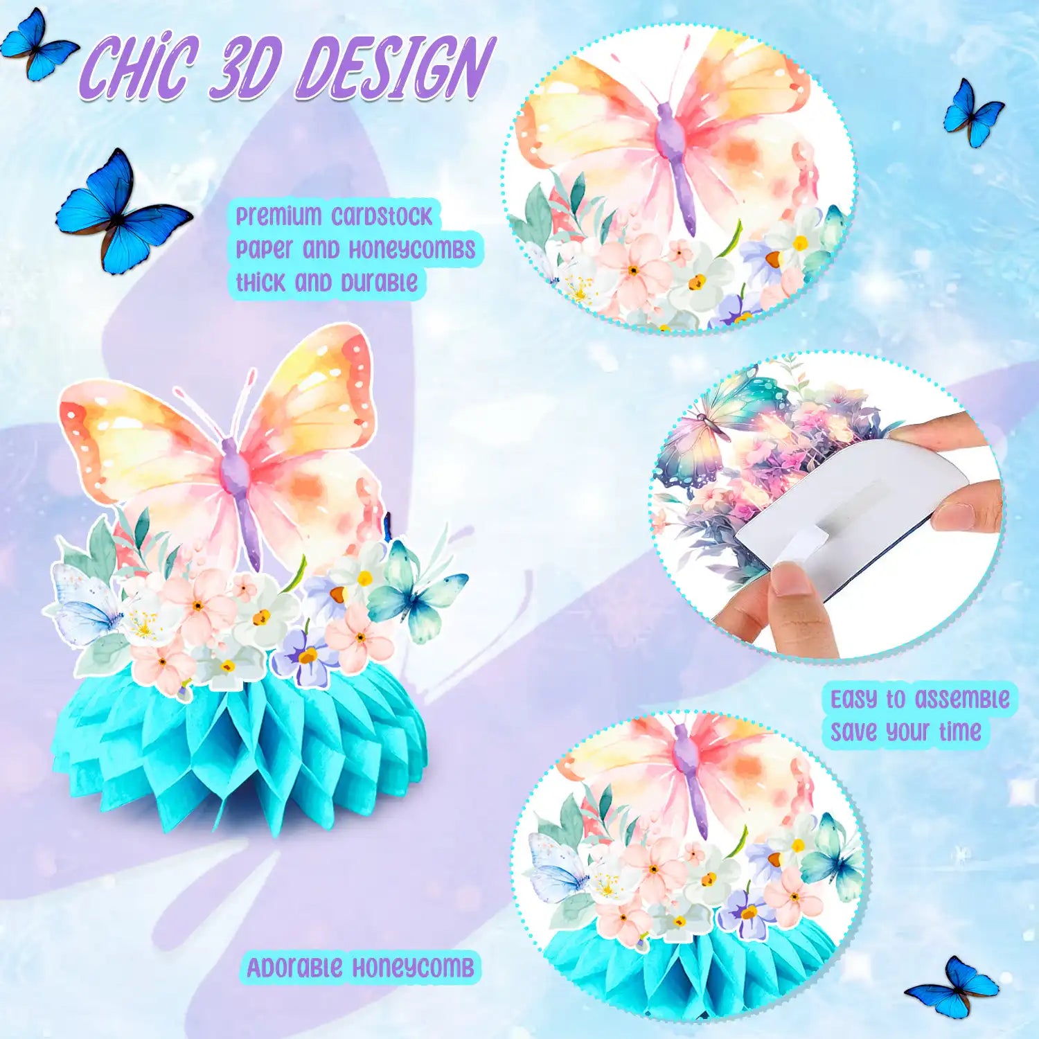 Butterfly Honeycomb Centerpieces, 9 Pcs Butterfly Honeycomb Table Centerpiece, Butterfly Baby Shower Party Honeycomb & Butterfly Themed Honeycomb Centerpiece for Floral Butterfly Birthday Decorations