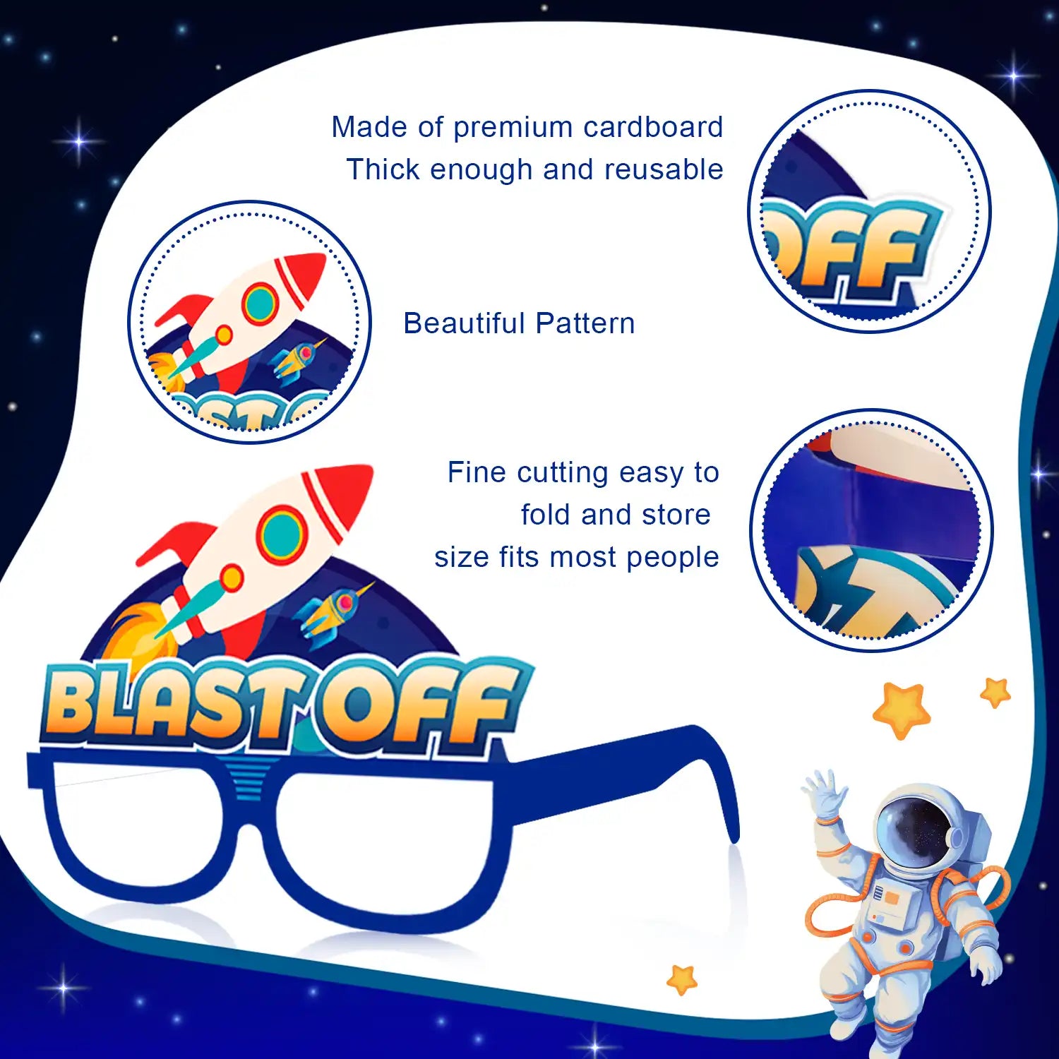 Space Birthday Paper Glasses, 36 Pcs Space Paper Glasses Set - Space Party Photo Glasses, Space Party Paper Glasses & Space Paper Eyeglasses for Space Birthday Party Decorations/Favors