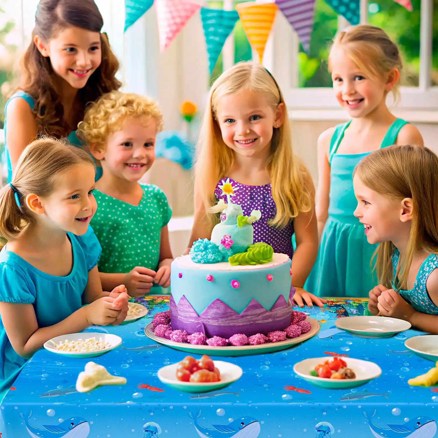 Under The Sea Tablecloth, 3 Pcs Sea Animal Table Cloth Set - Underwater Creatures Tablecloth, Under The Sea Party Tablecloth & Ocean Table Cloth, for Under The Sea Party Decorations Supplies