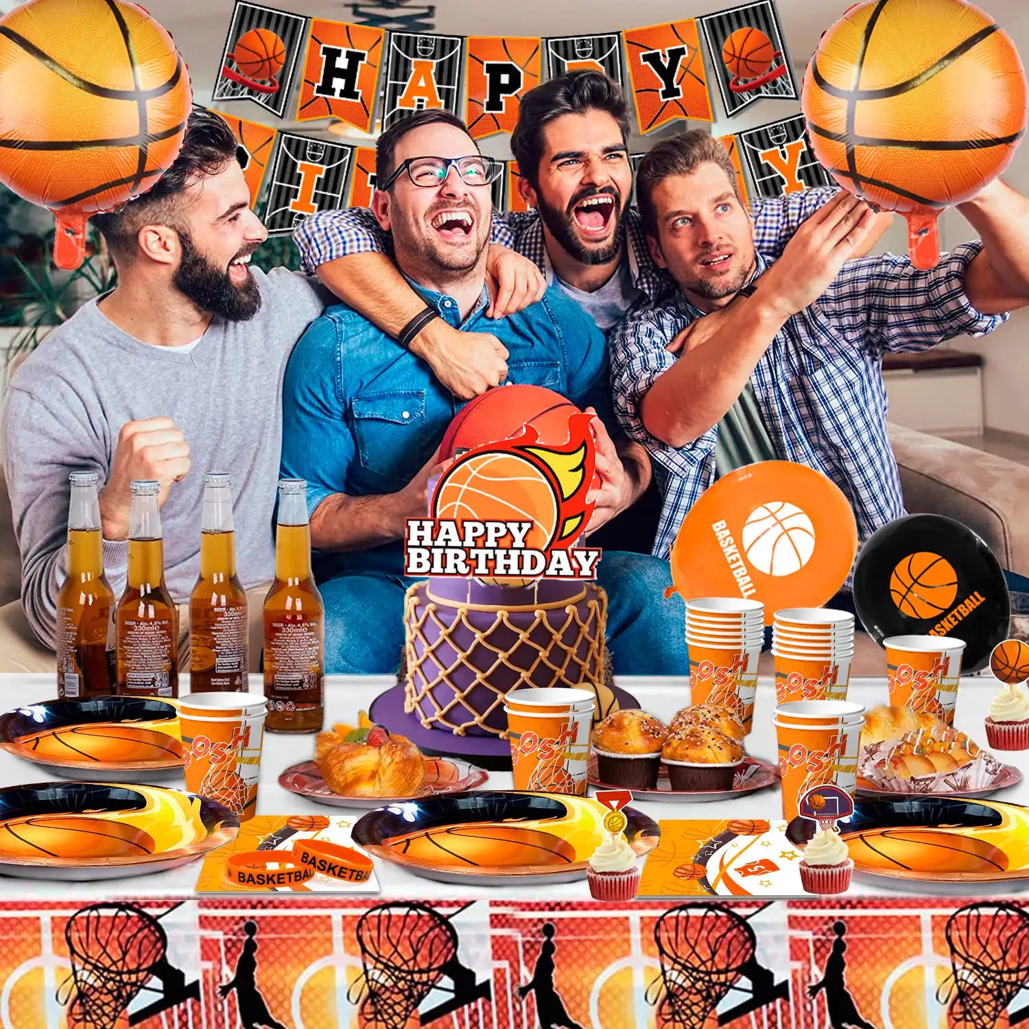 Basketball Birthday Decorations, 98pcs Basketball Party Decorations&Tableware Set-Basketball Plates Napkins Table Cloth Balloon Wristband Keychain etc Basketball Birthday Party Supplies for Boys Kids