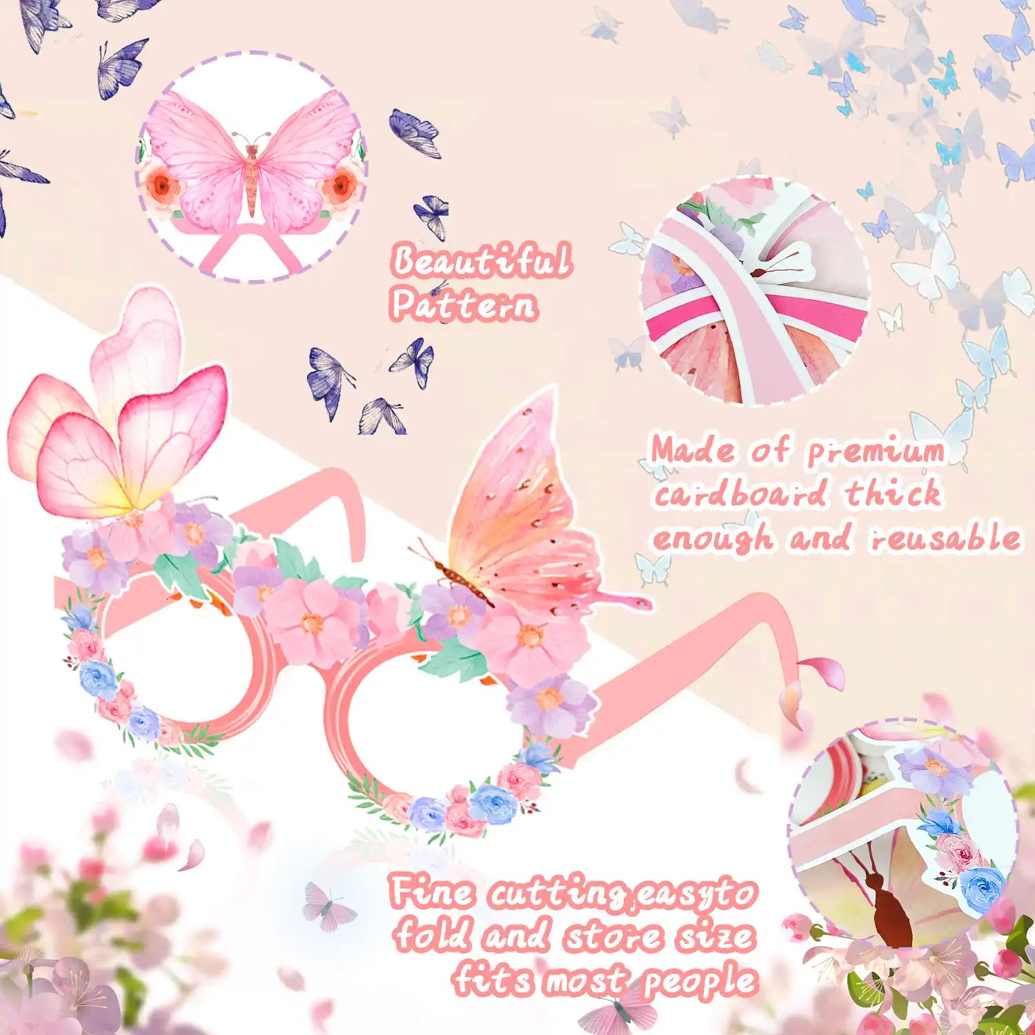Butterfly Paper Glasses - 36 Pcs Butterfly Party Paper Eyeglasses, Spring Butterfly Theme Paper Party Glasses for Butterfly Photo Booth Props or Butterfly Birthday Decorations Supplies