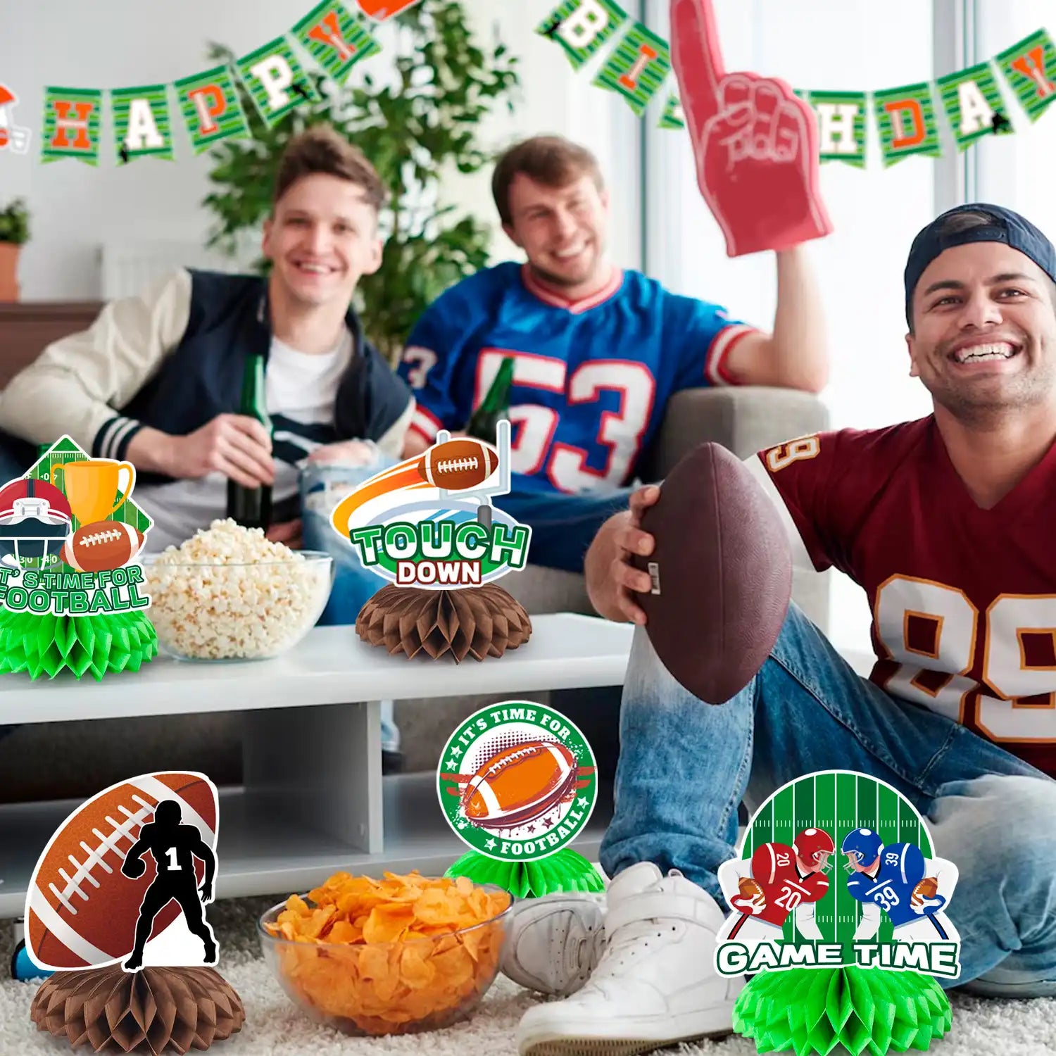 Football Honeycomb Centerpiece, 9 Pcs Football Rugby Honeycomb Centerpieces/Football Themed Honeycomb Table Centerpieces/Football Table Honeycomb Centerpieces for Football Party Decorations Supplies