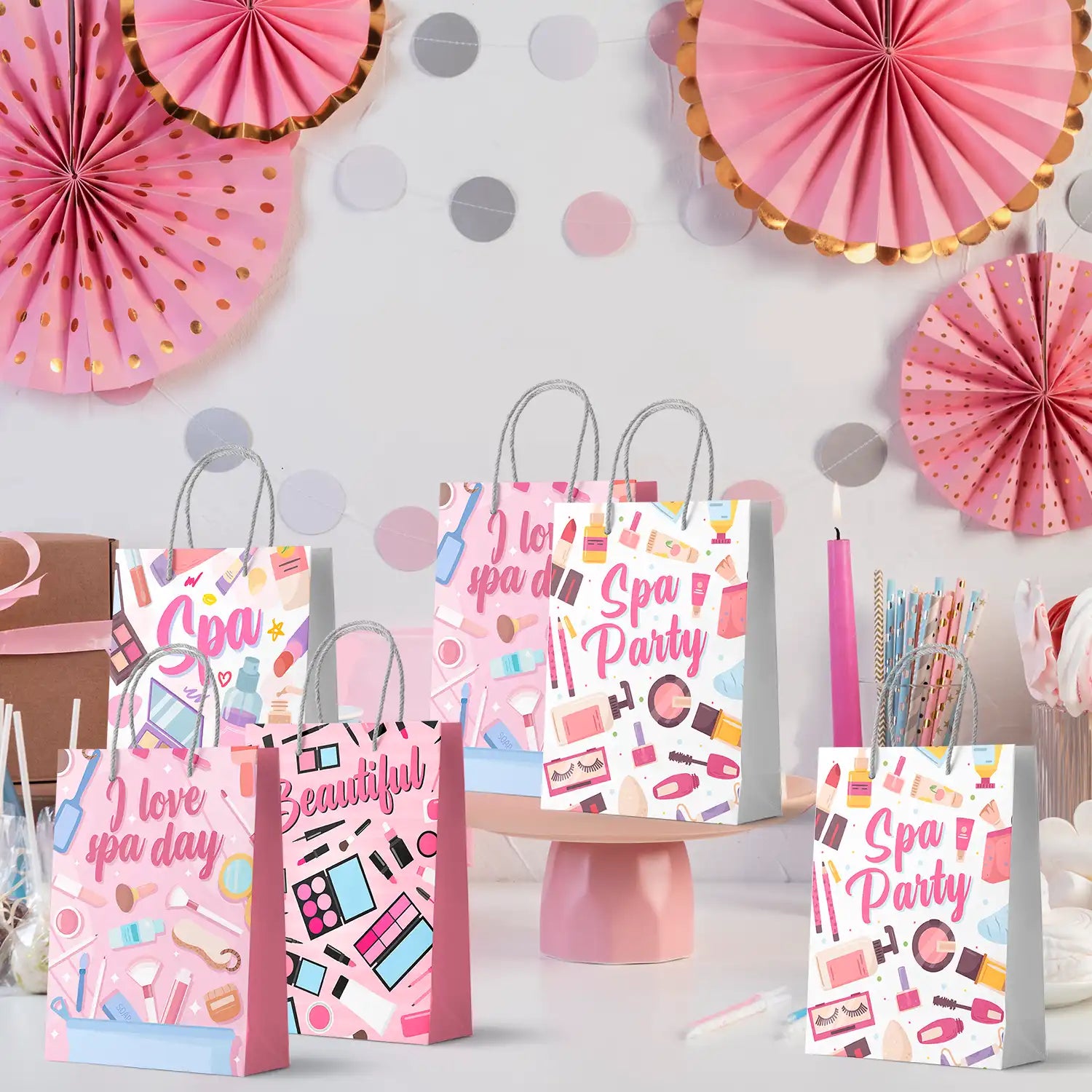 Spa Party Favor Bags, 24pcs Spa Party Gift Bags Spa Party Goodie Bags Spa Party Bags for Makeup Party Decorations, Spa Theme Party Bags for Spa Birthday Party Decorations