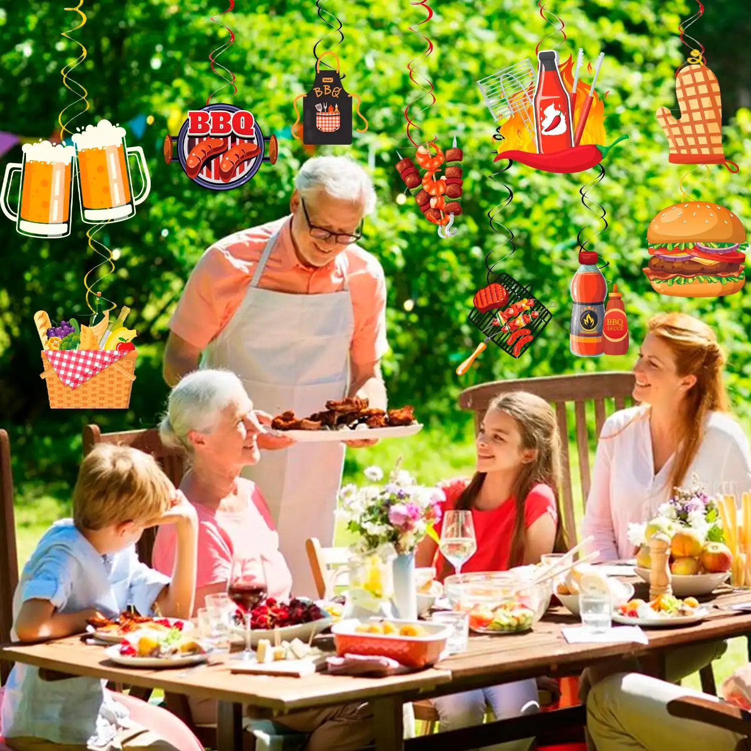 33pcs Summer Picnic Party Hanging Decor, Summer Bbq Hanging Swirls Picnic Birthday Hanging Swirl Barbecue Decor Swirls for Backyard Summer Bbq Party Supplies Decorations