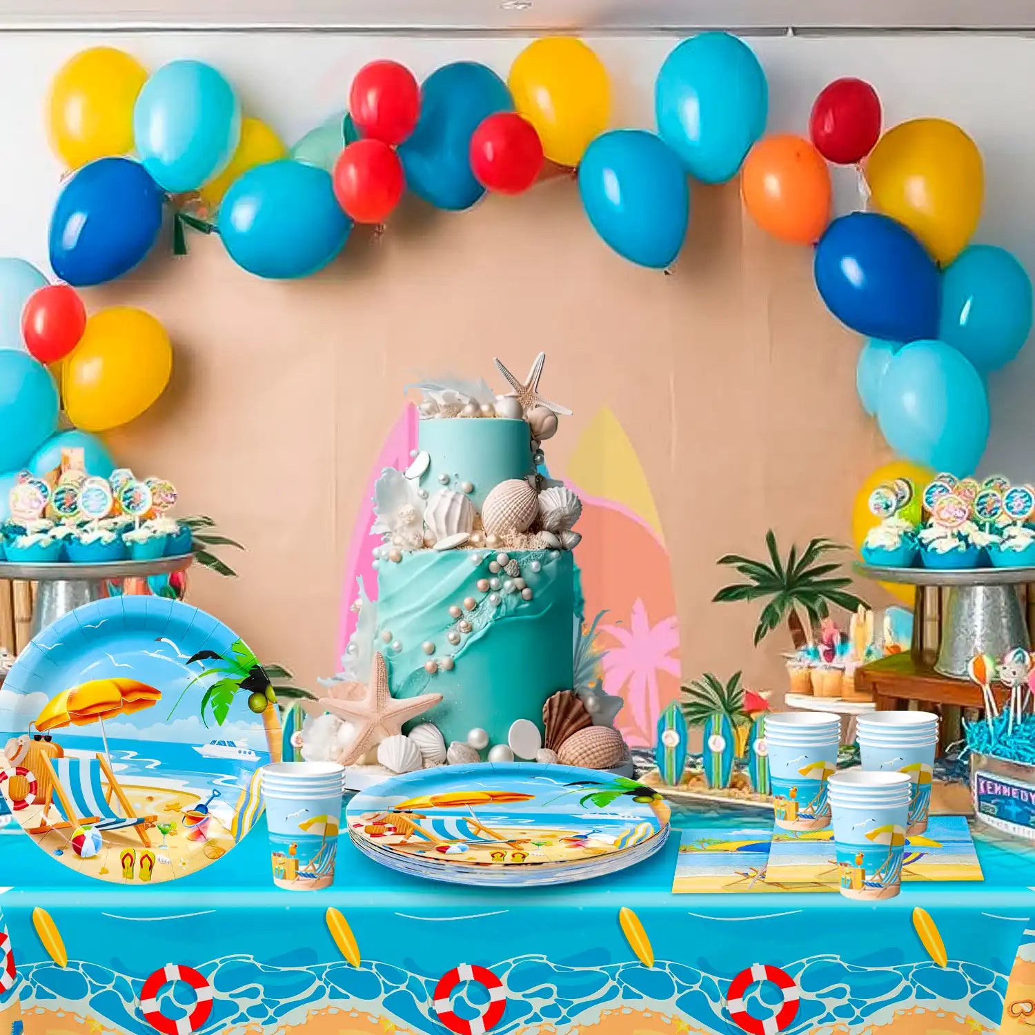 Beach Party Supplies,81pcs Beach Plates And Napkins Party Supplies Includ Beach Theme Paper Plates Cups Napkins&Summer Beach Table Cloth etc Summer Beach Party Tableware for Beach Themed Party Decor