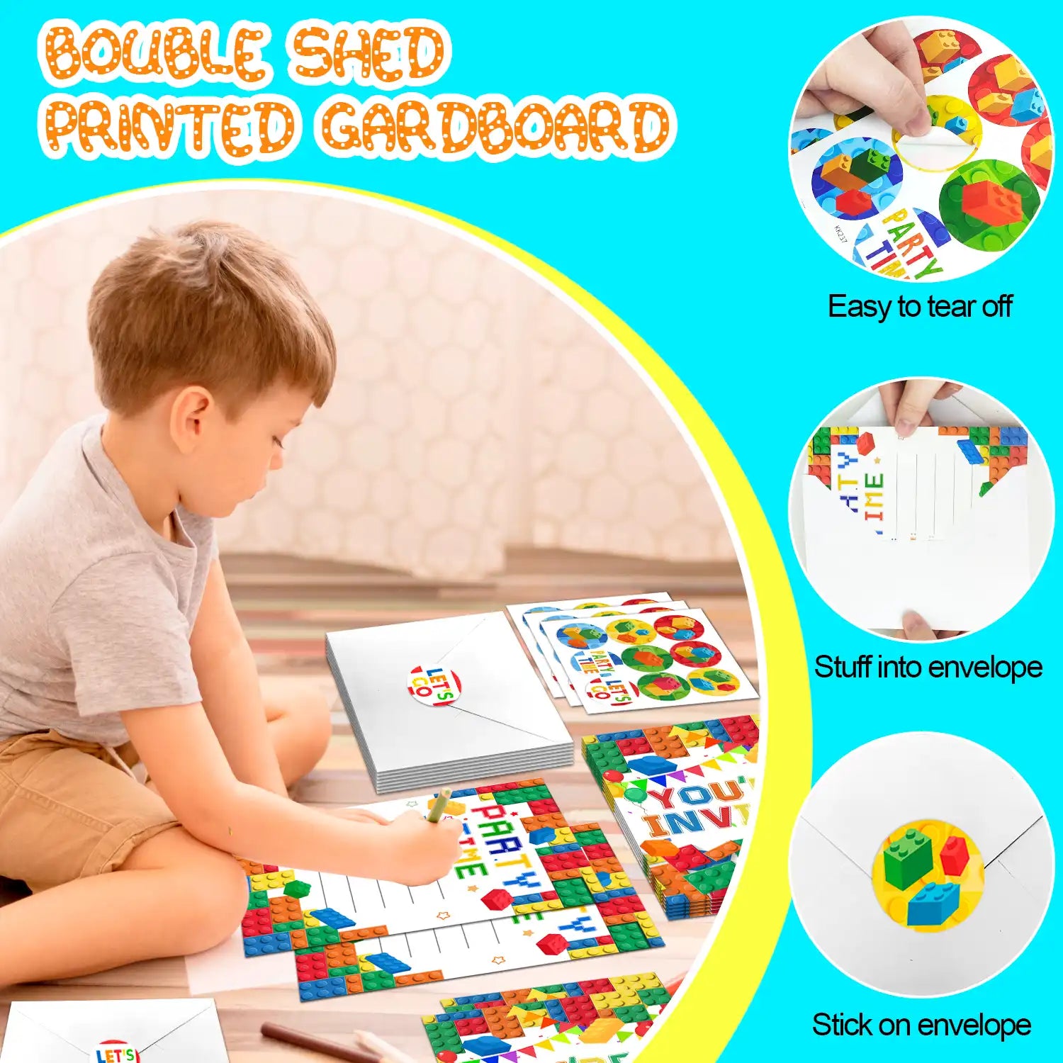 Building Blocks Birthday Party Invitations, Brick Party Invitation Card Building Birthday Invites with Stickers & Envelopes, Bricks Birthday Invites for Building Blocks Party Favors(24 Guests)