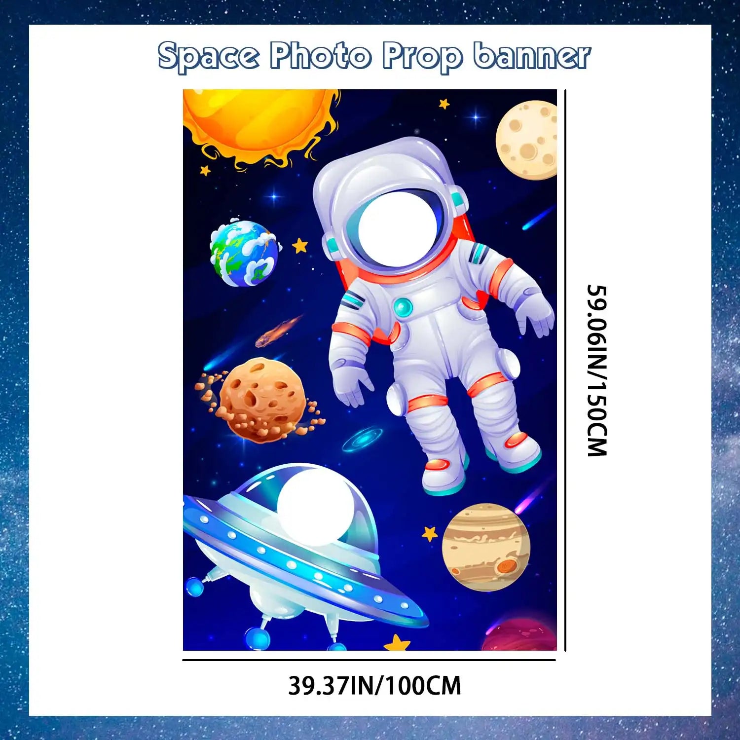 Astronaut Face Photography Background, 59.06''x39.37'' Space Theme Backdrop/Outer Space Birthday Party Backdrop/Outer Space Party Backdrop for Space Photo Prop & Space Birthday Party Decorations