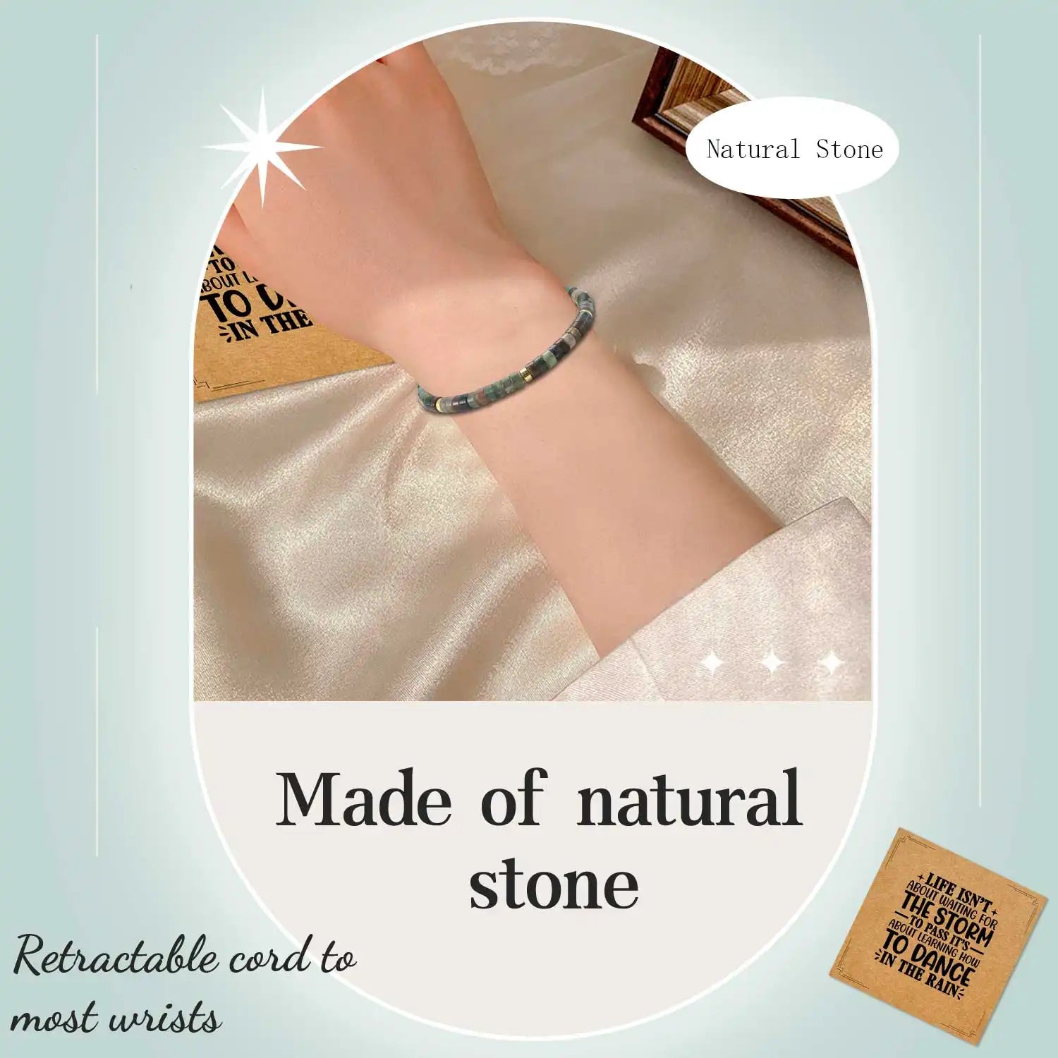 Natural Stone Bracelets, 3-6 '' Natural Crystal Bracelets Semi-Precious Gemstone Beaded Bracelets Healing Bracelets Round Gemstones Stretch Bracelet, Adjustable Bracelet for Women
