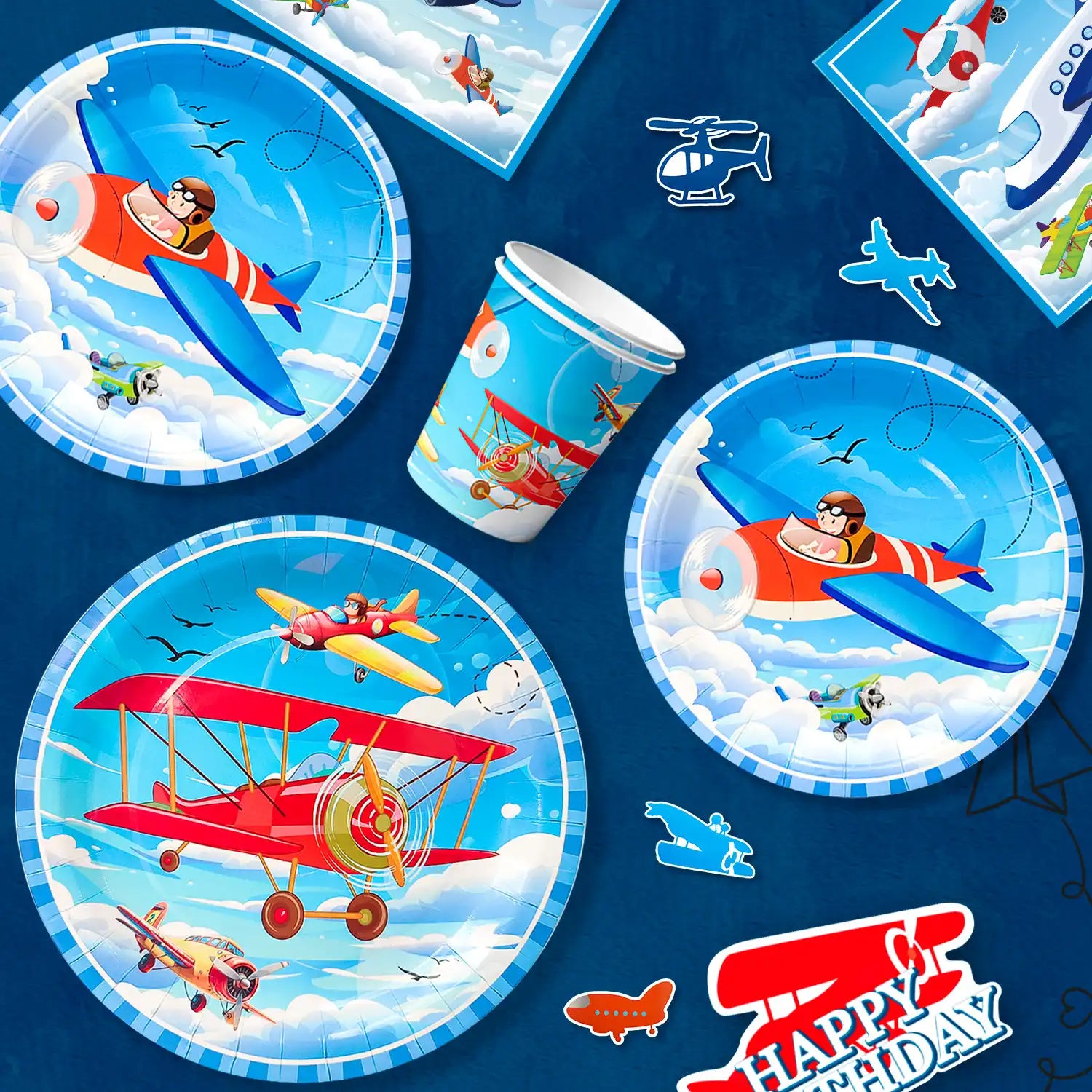 Airplane Birthday Party Decorations, 16 Guests Airplane Party decorations & Airplane Party Tableware set - Airplane Plates Napkins Cups Table Cloth Balloons Backdrop etc Airplane Birthday Party Supplies