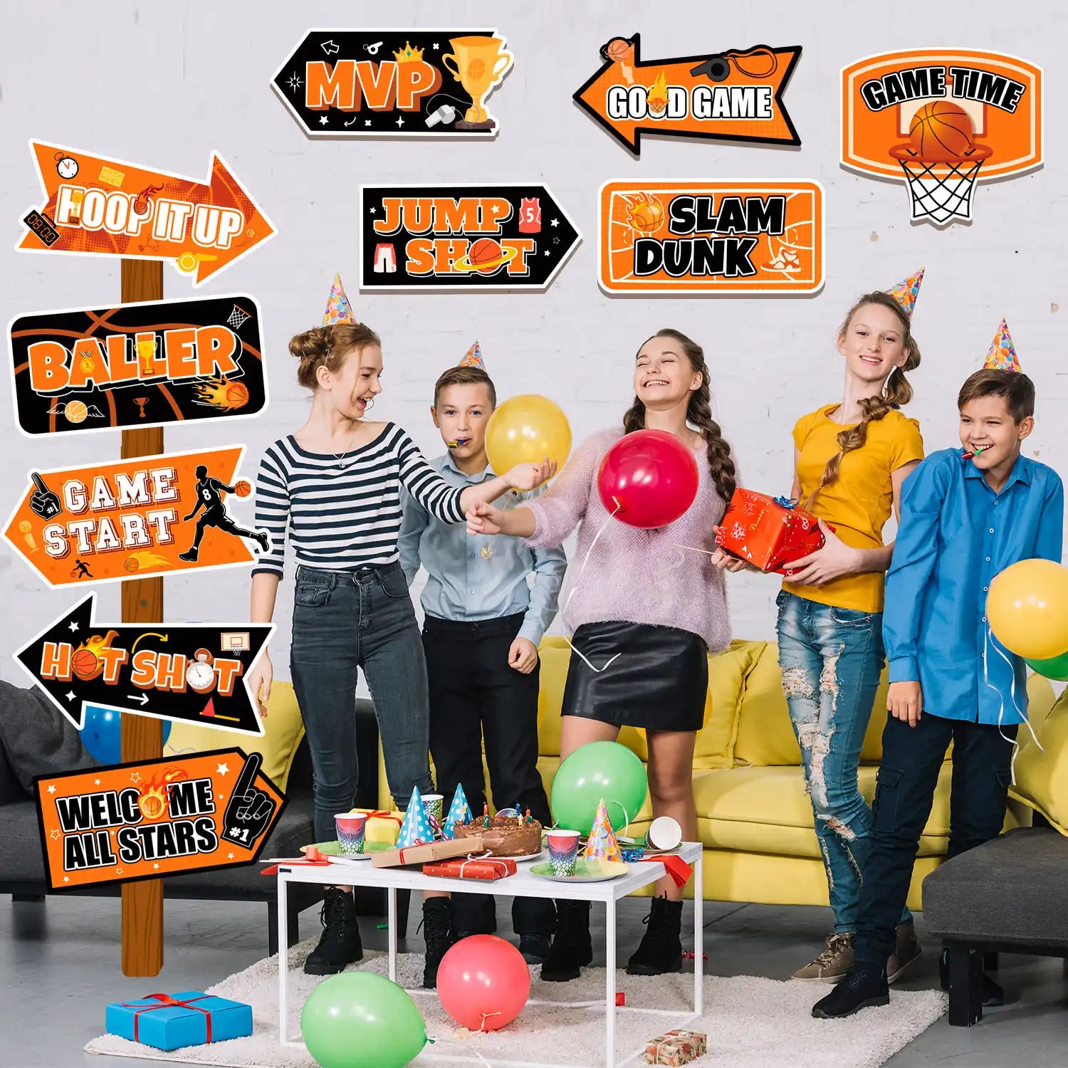 Basketball Party Sign, 20 Pcs Welcome Sign for Basketball Party, Basketball Party Yard Sign & Basketball Party Decorations Signs for Basketball Theme Party Decorations Supplies