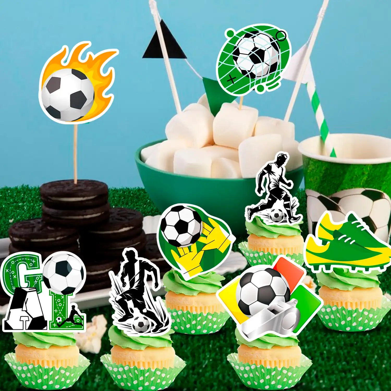 Soccer Cake Topper, 13pcs Soccer Cake Decorations Set - Soccer Cupcake Toppers + Soccer Ball Cake Topper/Soccer Birthday Cake Topper, Soccer Party Cake Topper for Soccer Birthday Party Decorations
