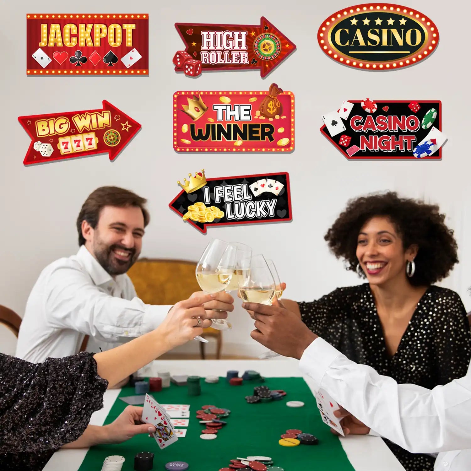 Casino Party Sign, 20 Pcs Casino Theme Party Sign, Las Vegas Party Signs & Casino-Themed Party Direction Sign, for Casino Photo Booth Props & Casino Theme Party Decorations