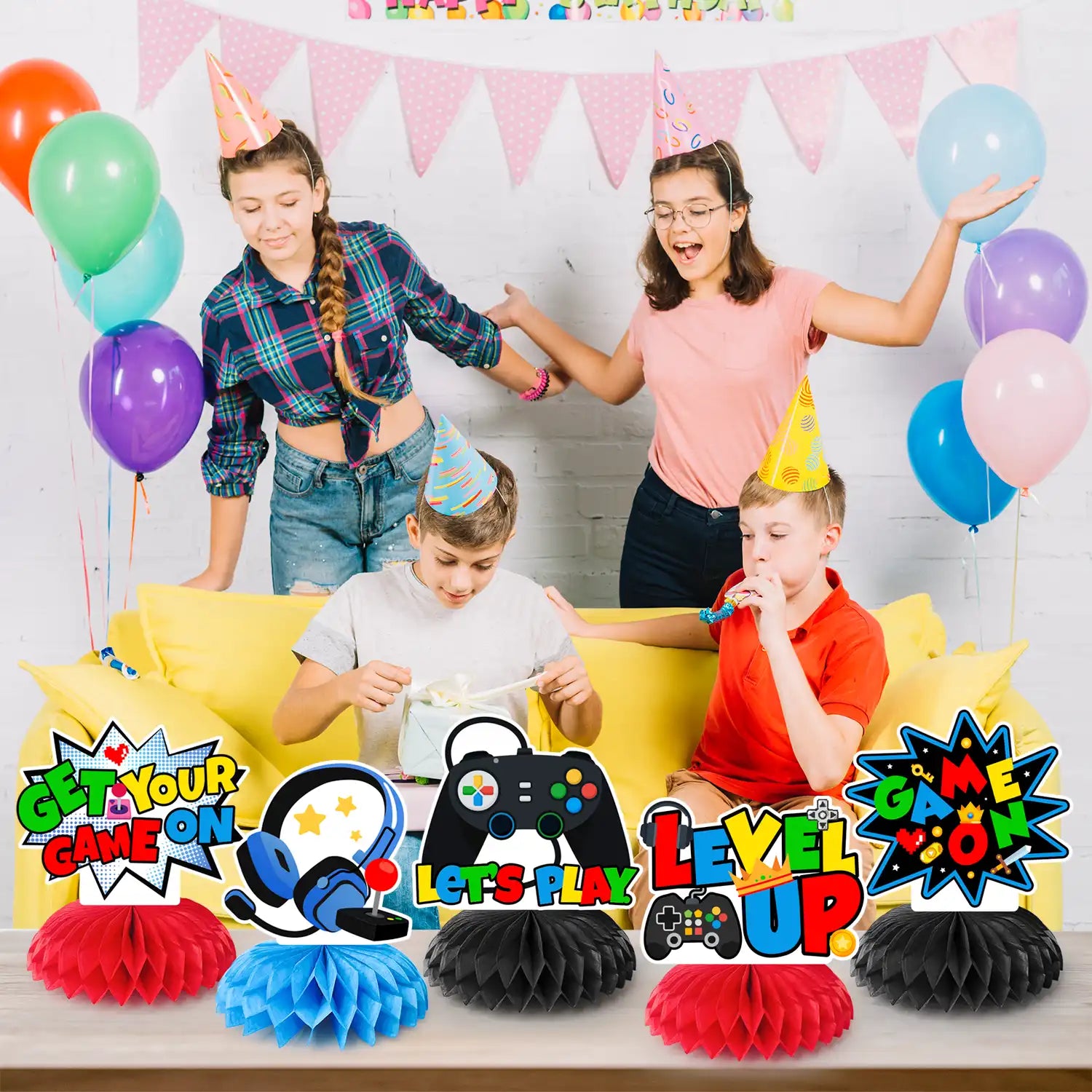 Video Game Honeycomb Centerpiece, 9 Pcs Video Game Honeycomb Table Centerpiece/Game Birthday Party Honeycomb Centerpieces for Video Game Birthday Decorations & Gaming Party Decorations