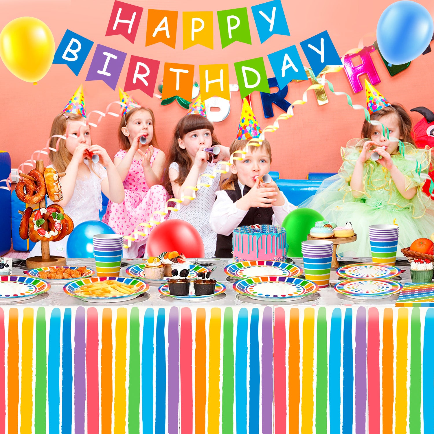 Rainbow Party Supplies, 20 Guests Rainbow Party Decorations & Tableware Set - Rainbow Party Plates Napkins Cups & Rainbow Birthday Decorations Balloons Banner etc Rainbow Themed Birthday Party Supplies
