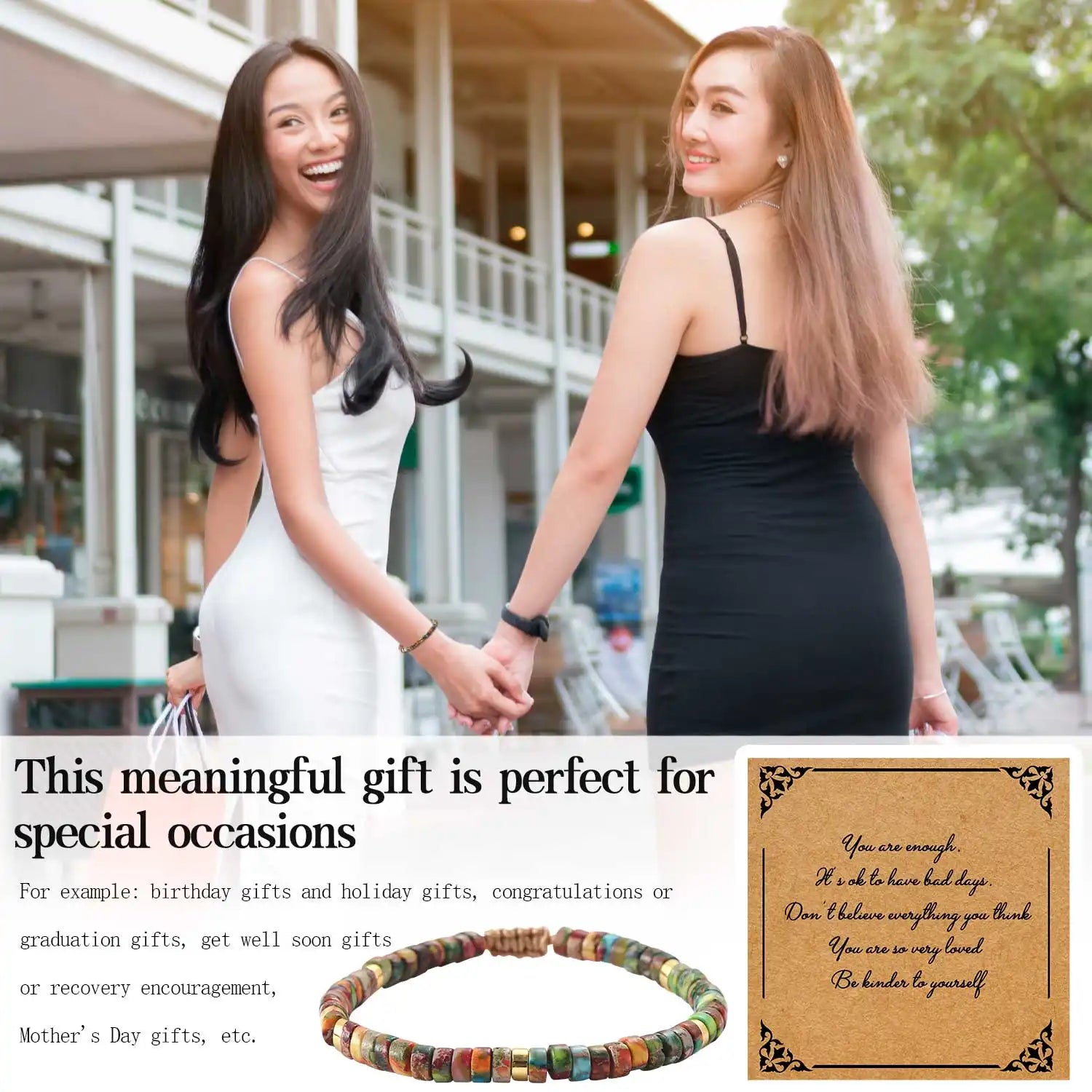 Natural Stone Bracelets, 3-6'' Adjustable Natural Crystal Bracelets Gemstones Beaded Stretch Bracelet Healing Crystal Bracelet Semi-Precious Stretch Bracelet, Inspirational Bracelets for Women