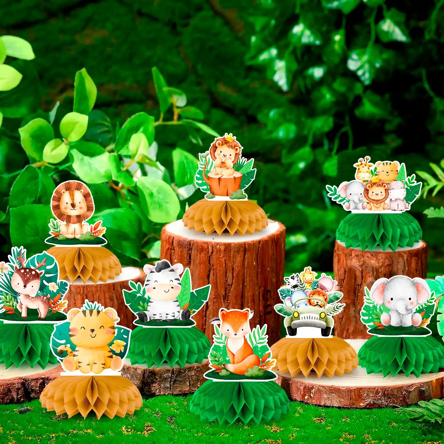 Safari Animal Honeycomb Centerpieces, 9 Pcs Baby Jungle Animals Honeycomb Centerpieces/Jungle Animals Honeycomb Table Toppers/Safari Baby Shower Centerpieces, for Jungle Baby Shower Decorations