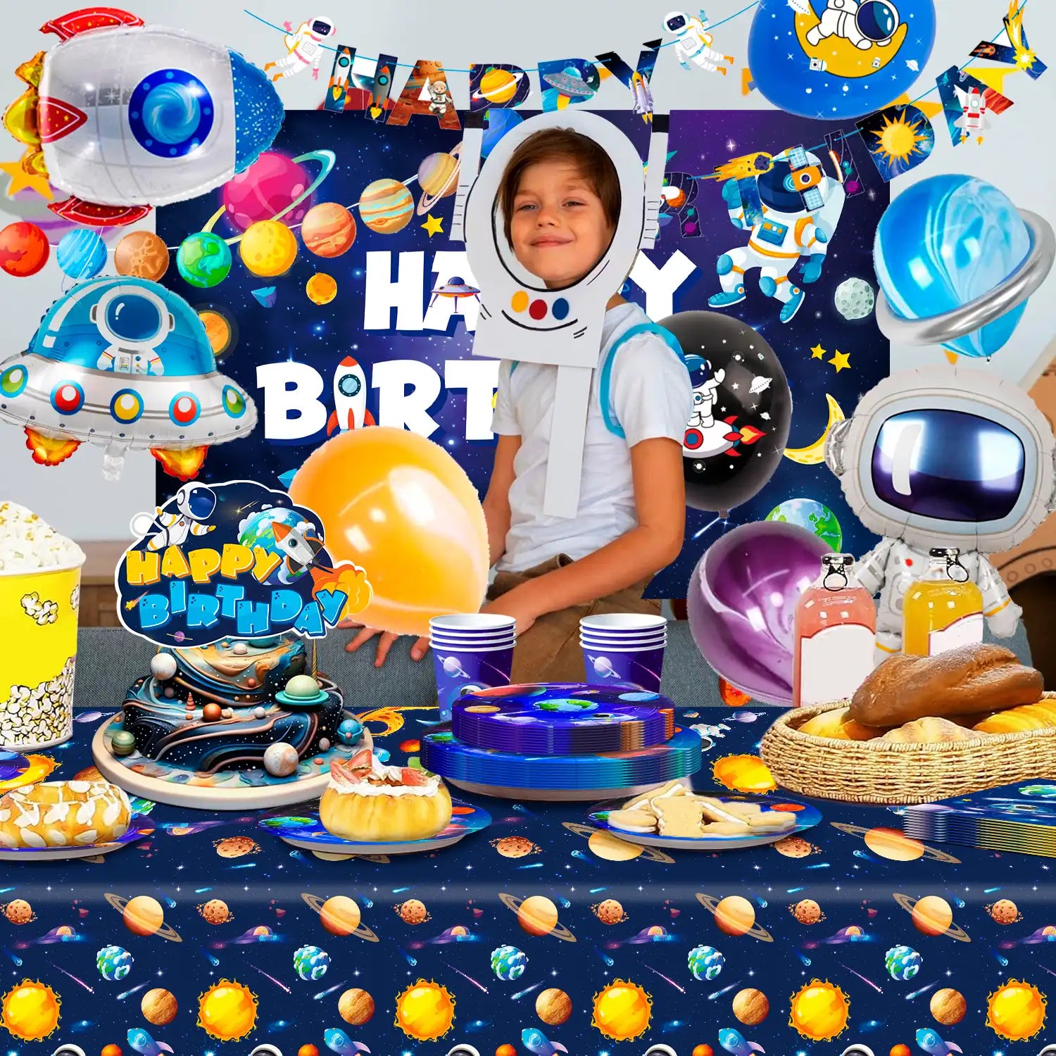 Space Birthday Party Decorations, 10 Guests Space Birthday Decorations&Outer Space Birthday Tableware Set- Outer Space Birthday Party Plates Tablecloth Backdrop Balloon etc Space Themed Party Decorations