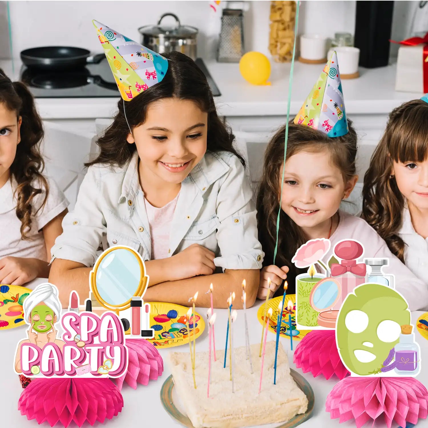 Spa Party Decorations, 9pcs Spa Honeycomb Centerpieces/Make Up Table Decorations/Spa Centerpieces for Tables/Spa Birthday Party Centerpieces, Spa Day Centerpiece for Makeup Birthday Party Decorations